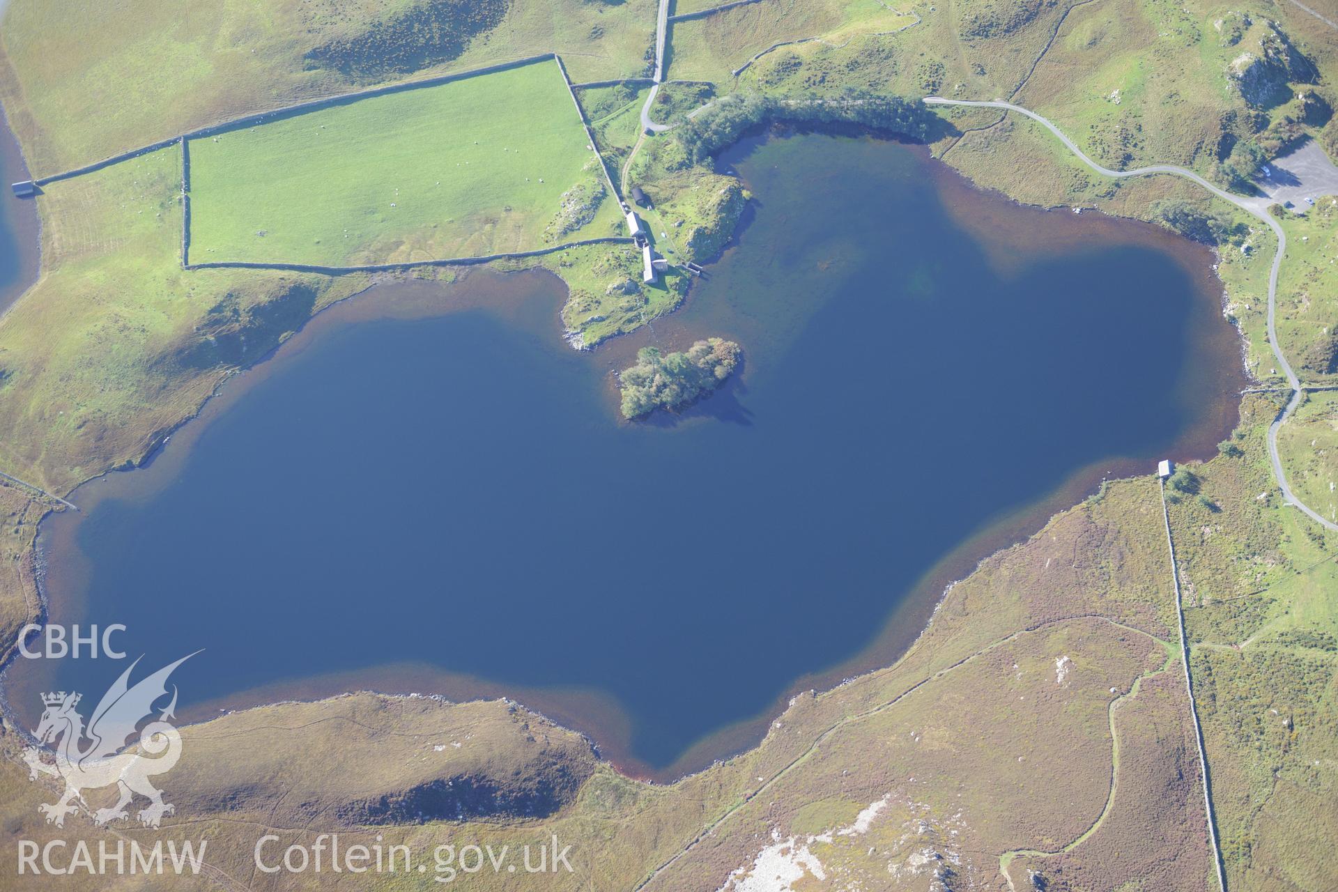 Llynnau Cregennen on the slopes of Cadair Idris. Oblique aerial photograph taken during the Royal Commission's programme of archaeological aerial reconnaissance by Toby Driver on 2nd October 2015.