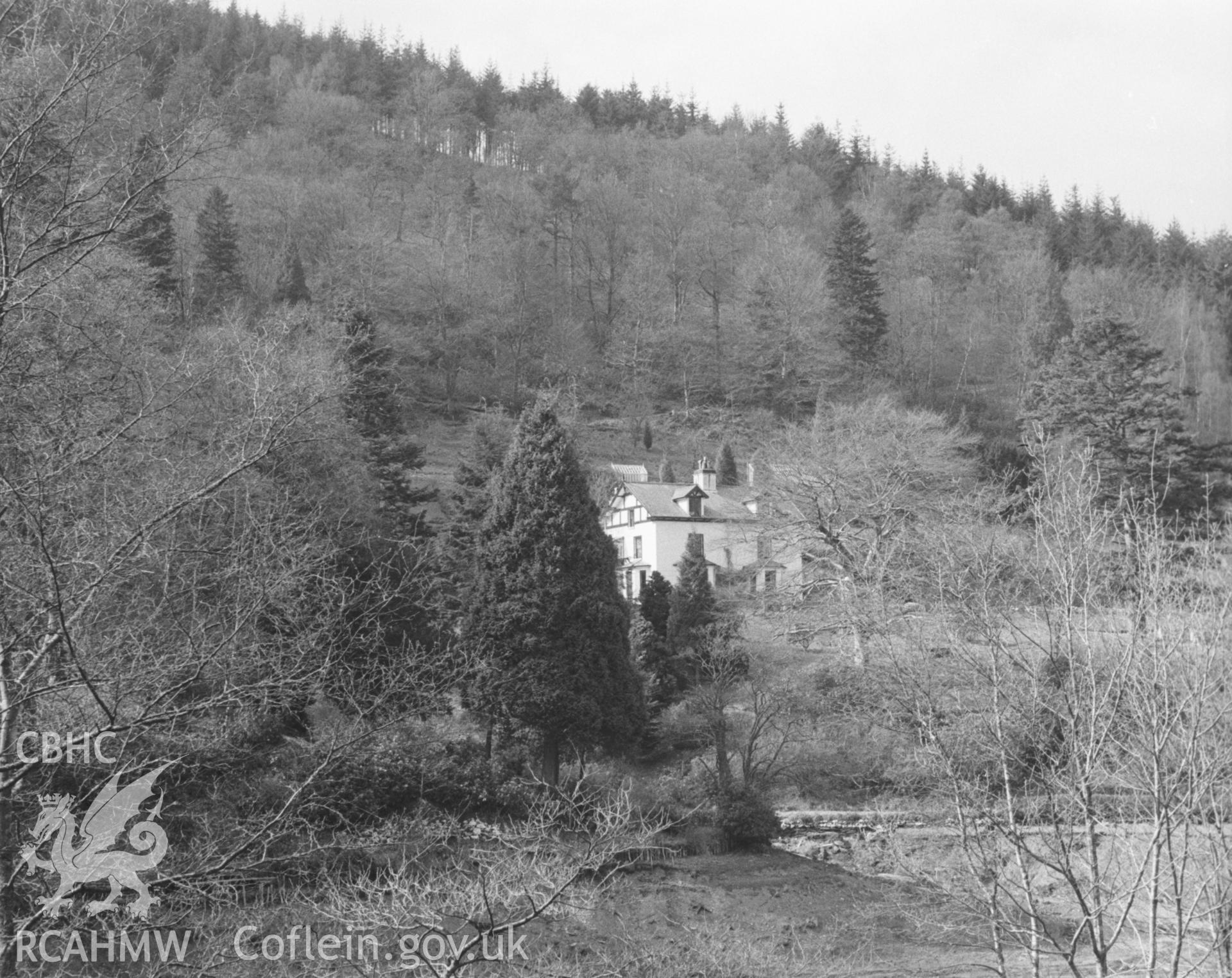 Digital copy of a black and white negative showing Plas Cwmllecoediog, Aberangell. Photographed by Arthur O. Chater in April 1965.