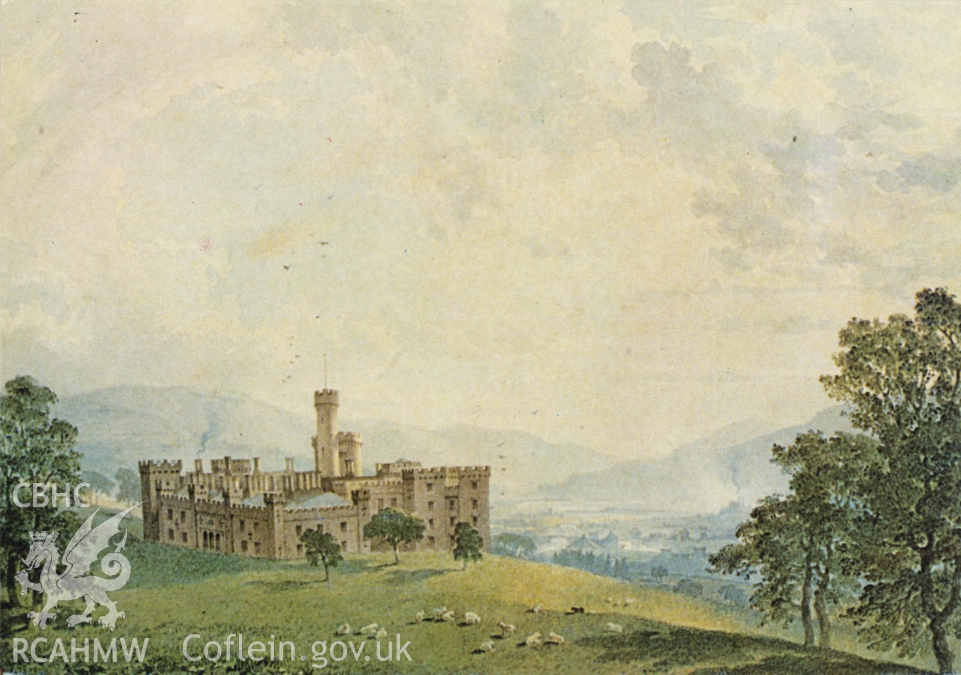 Digital copy of a post card showing landscape view of Cyfarthfa Ironworks, Merthyr Tydfil.