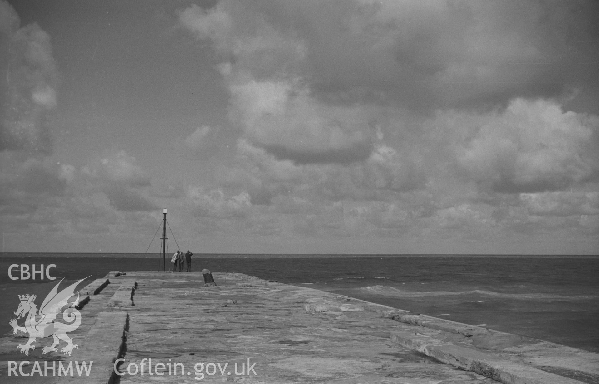 Digital copy of a black and white negative showing view from Tanybwlch pier, Aberystwyth. Photographed by Arthur O. Chater in September 1964 from Grid Reference SN 5785 8078. (Panorama. Photograph 1 of 10).
