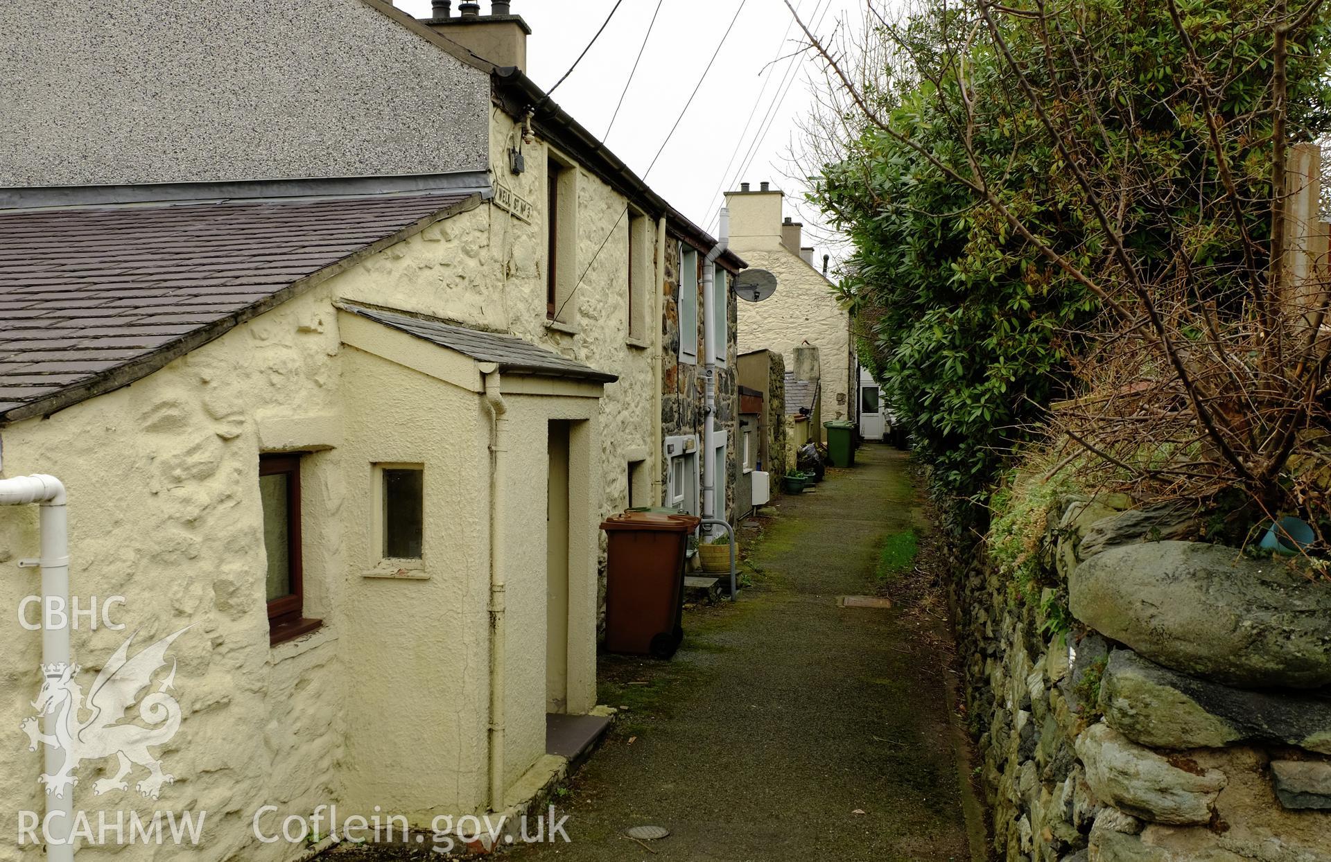 Colour photograph showing view looking north at Well Street, Gerlan, Bethesda, produced by Richard Hayman 16th February 2017
