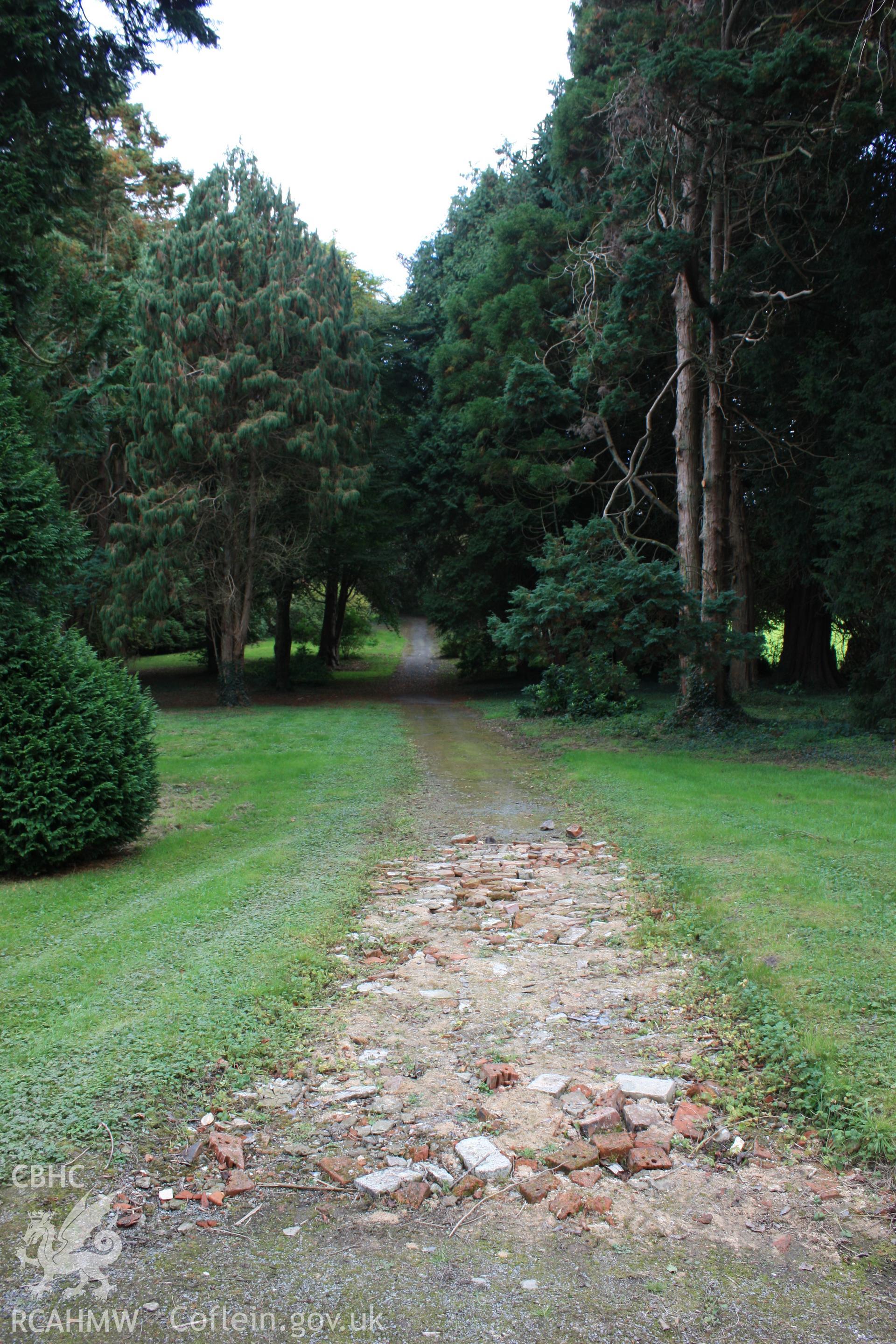 Digital photograph showing garden paths at Trawscoed - part of archaeological field evaluation at Trawscoed Mansion, Trawscoed, produced by Cambrian Archaeological Projects Ltd.