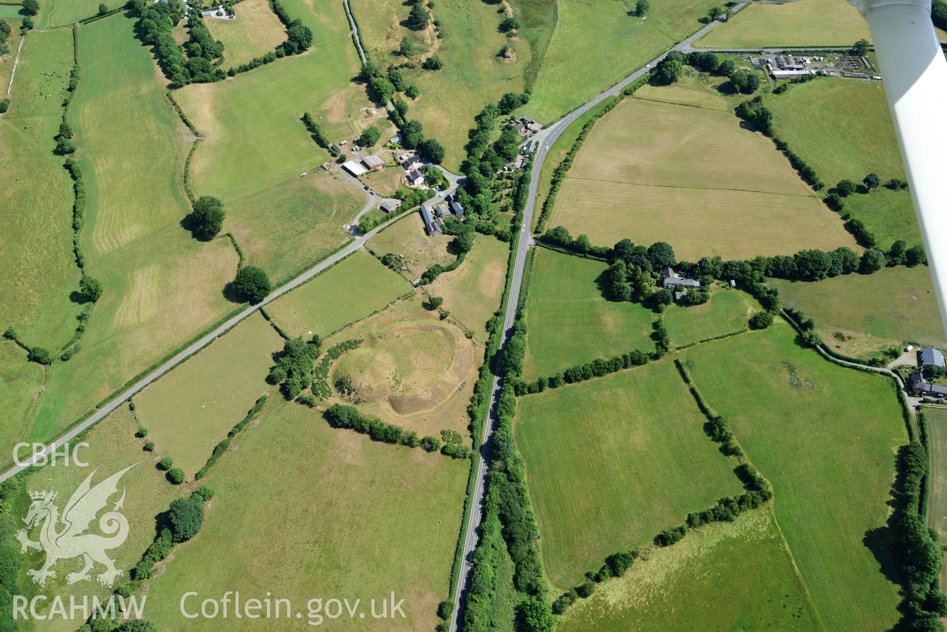 Royal Commission aerial photography of Tomen y Rhodwydd with parchmarks, taken on 19th July 2018 during the 2018 drought.