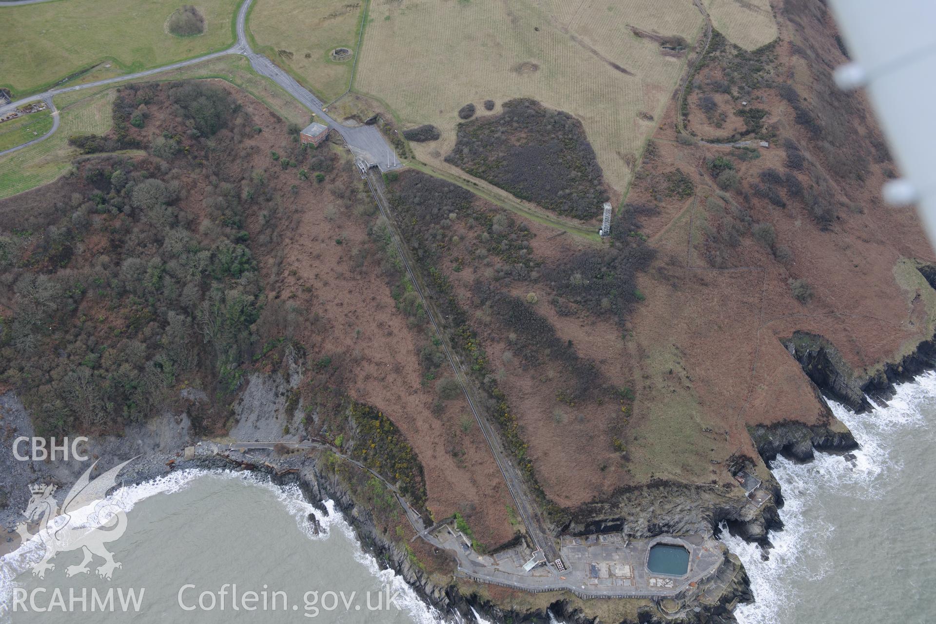 Aberporth range simulated ship firing platform. Oblique aerial photograph taken during the Royal Commission's programme of archaeological aerial reconnaissance by Toby Driver on 13th March 2015.