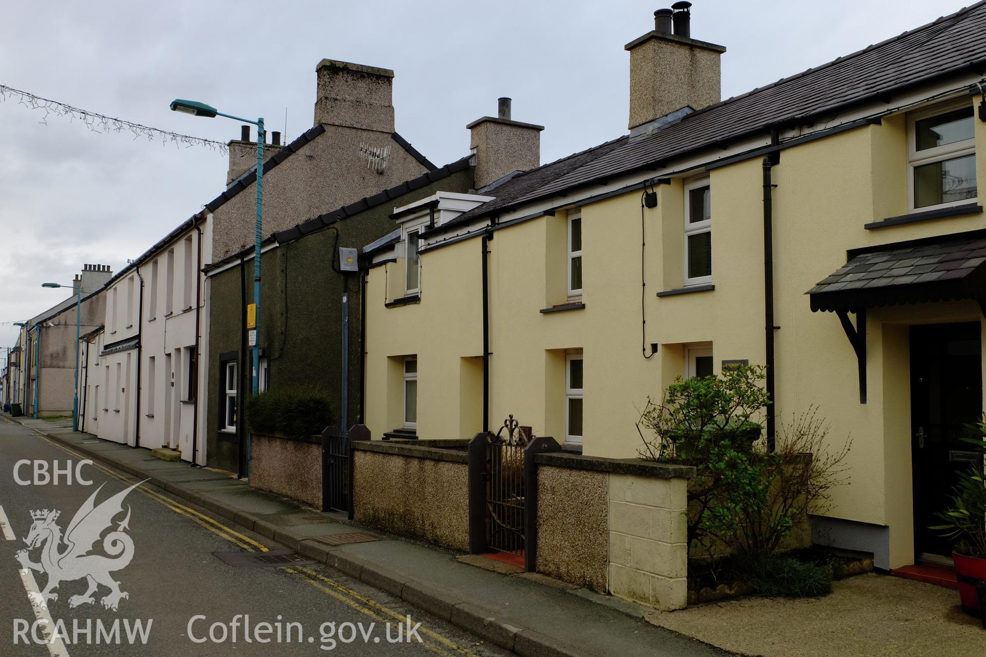 Colour photograph showing view looking west at Stryd Fawr (north side), Deiniolen, produced by Richard Hayman 2nd March 2017