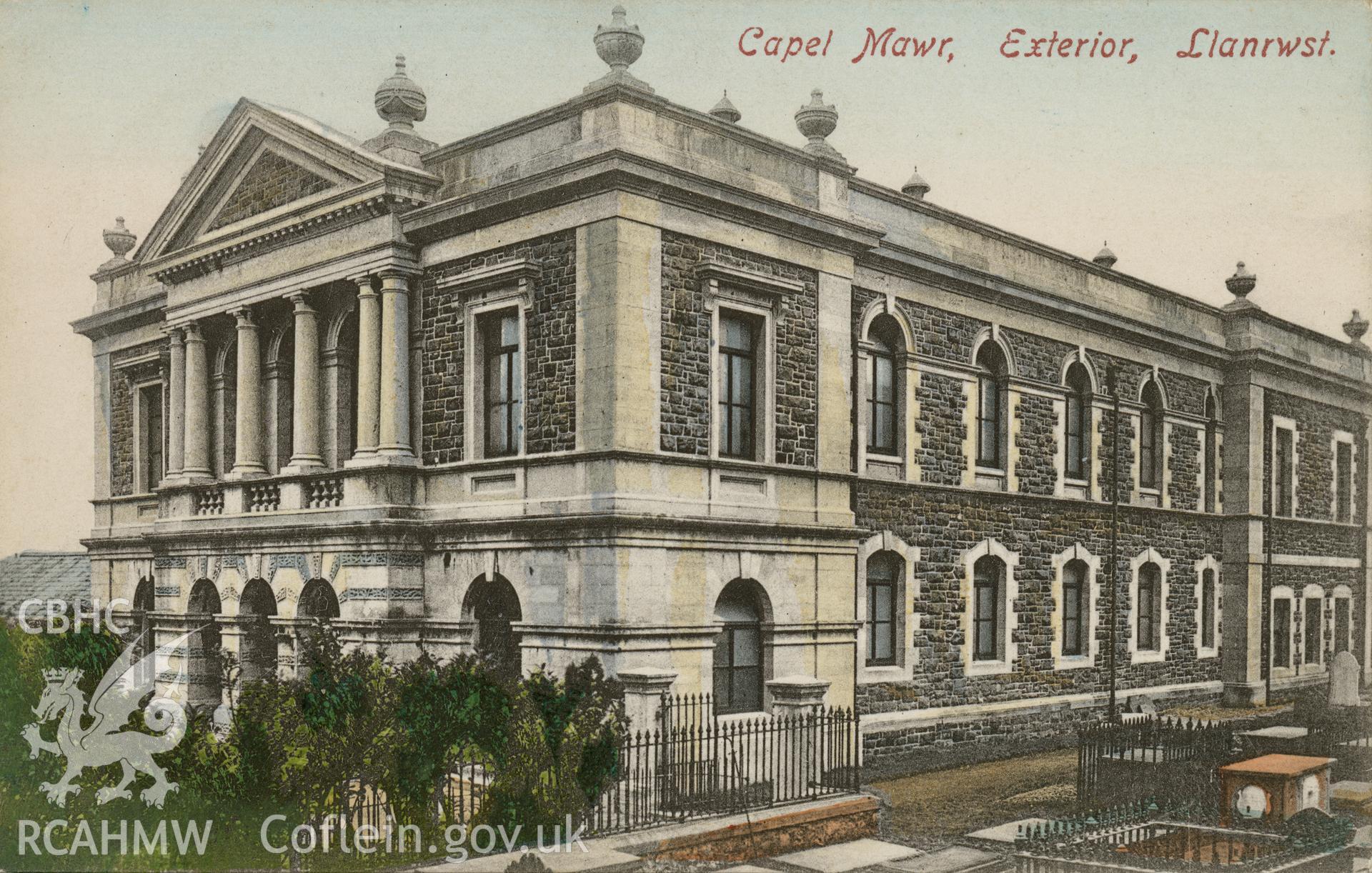 Digital copy of colour postcard showing exterior view of Seion Welsh Calvinistic Methodist chapel, Station Road, Llanrwst. Baur's series, no. 2517. Loaned for copying by Thomas Lloyd.