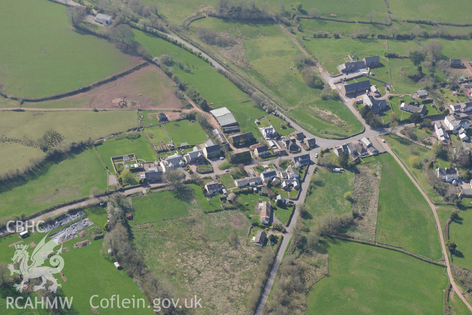 Excavations south of Trellech. Oblique aerial photograph taken during the Royal Commission's programme of archaeological aerial reconnaissance by Toby Driver on 21st April 2015.