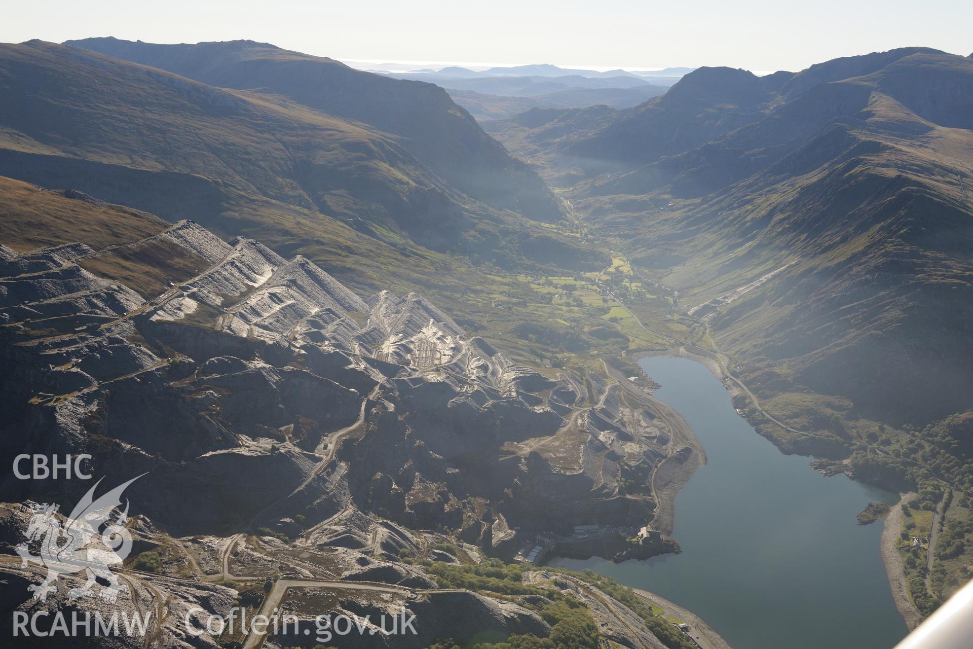 Dinorwig slate quarry and 'Electric Mountain' pumped-storage hydro-electric power station, near Llanberis. Oblique aerial photograph taken during the Royal Commission's programme of archaeological aerial reconnaissance by Toby Driver on 2nd October 2015.