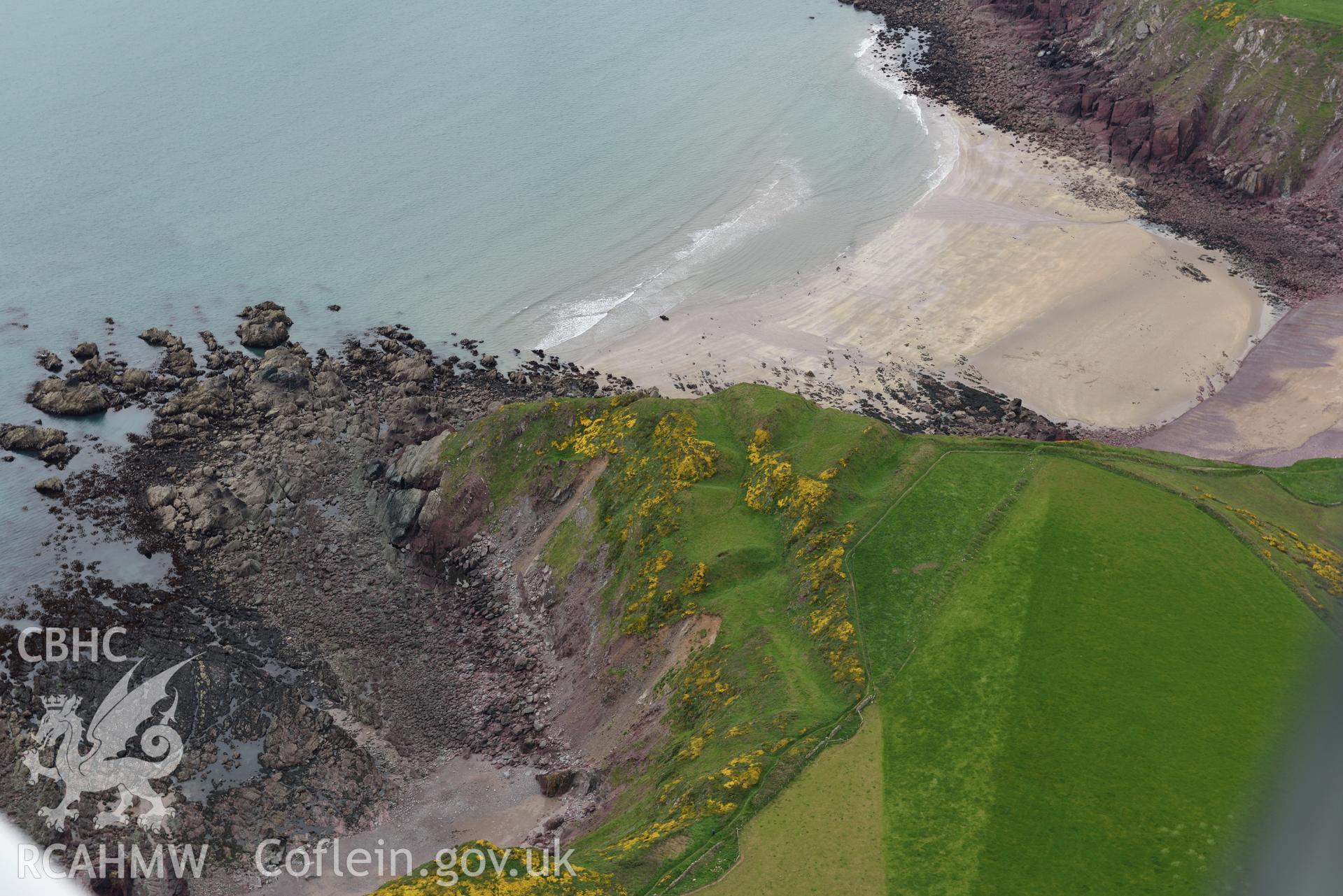 Great Castle Head, Dale. Baseline aerial reconnaissance survey for the CHERISH Project. ? Crown: CHERISH PROJECT 2017. Produced with EU funds through the Ireland Wales Co-operation Programme 2014-2020. All material made freely available through the Open Government Licence.