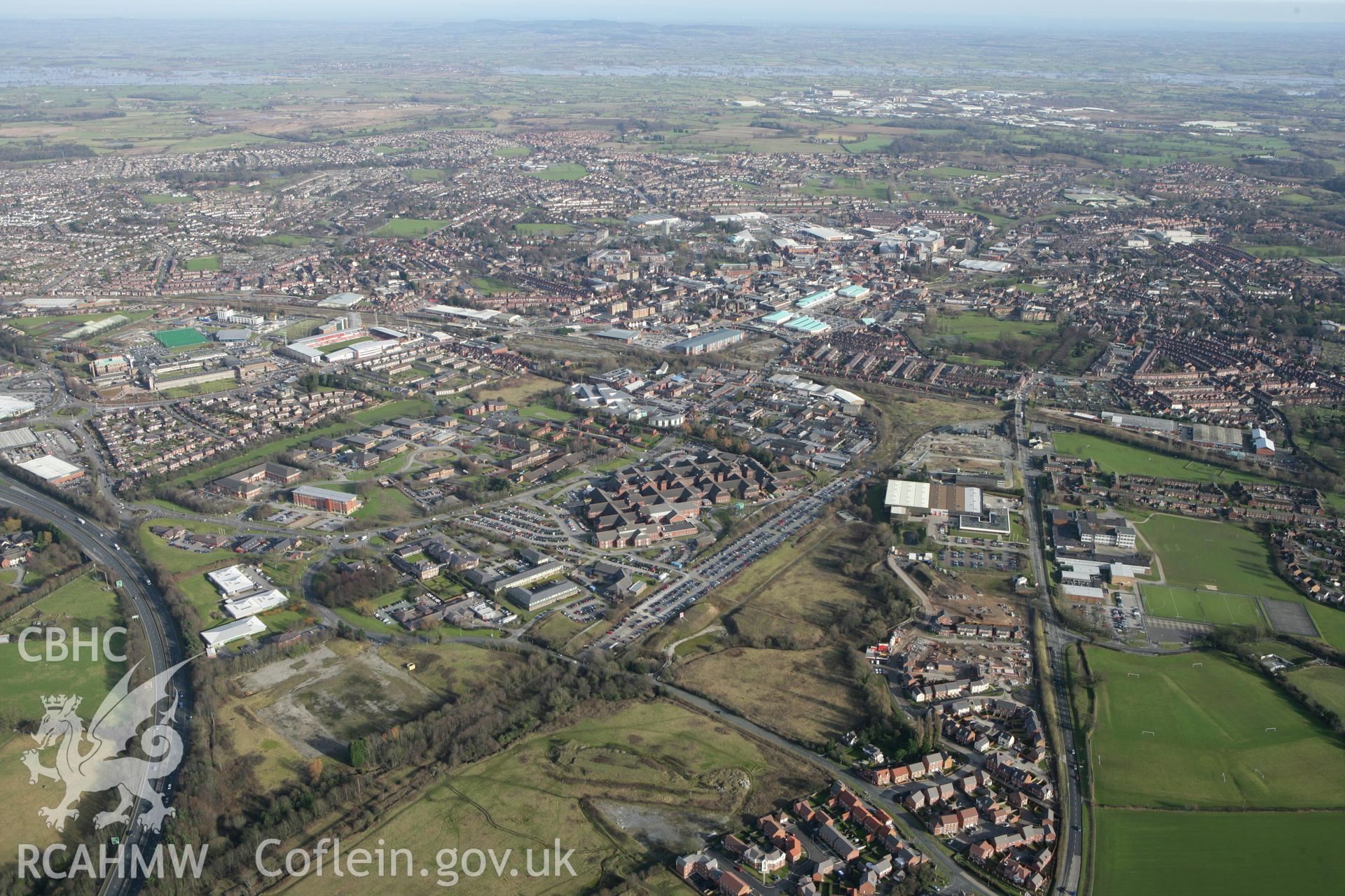 RCAHMW colour oblique photograph of the site of the 2011,'National Eisteddfod of Wales'. Taken by Toby Driver on 08/02/2011.