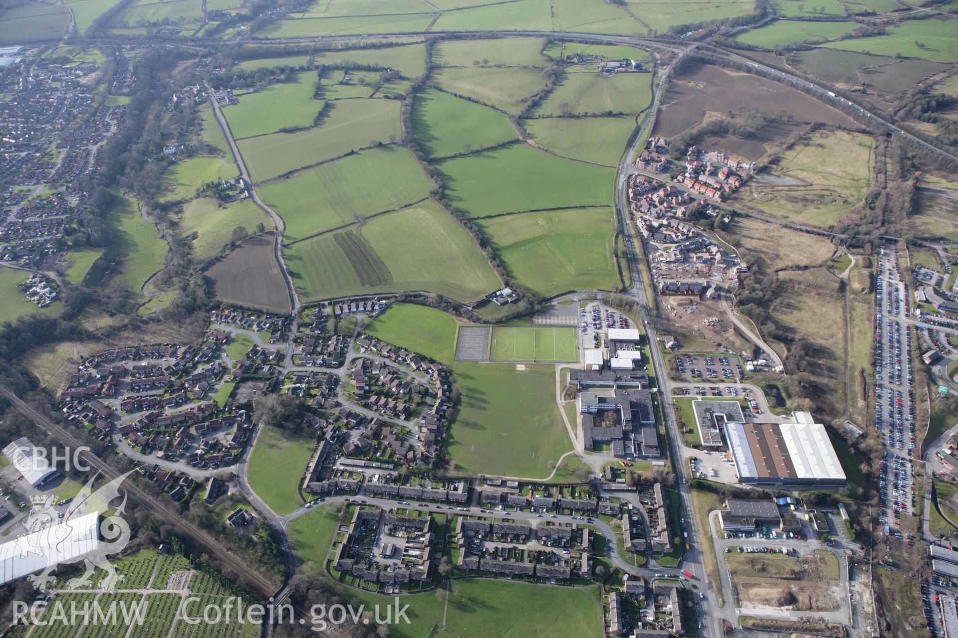 RCAHMW colour oblique photograph of the site of the 2011,'National Eisteddfod of Wales'. Taken by Toby Driver on 08/02/2011.