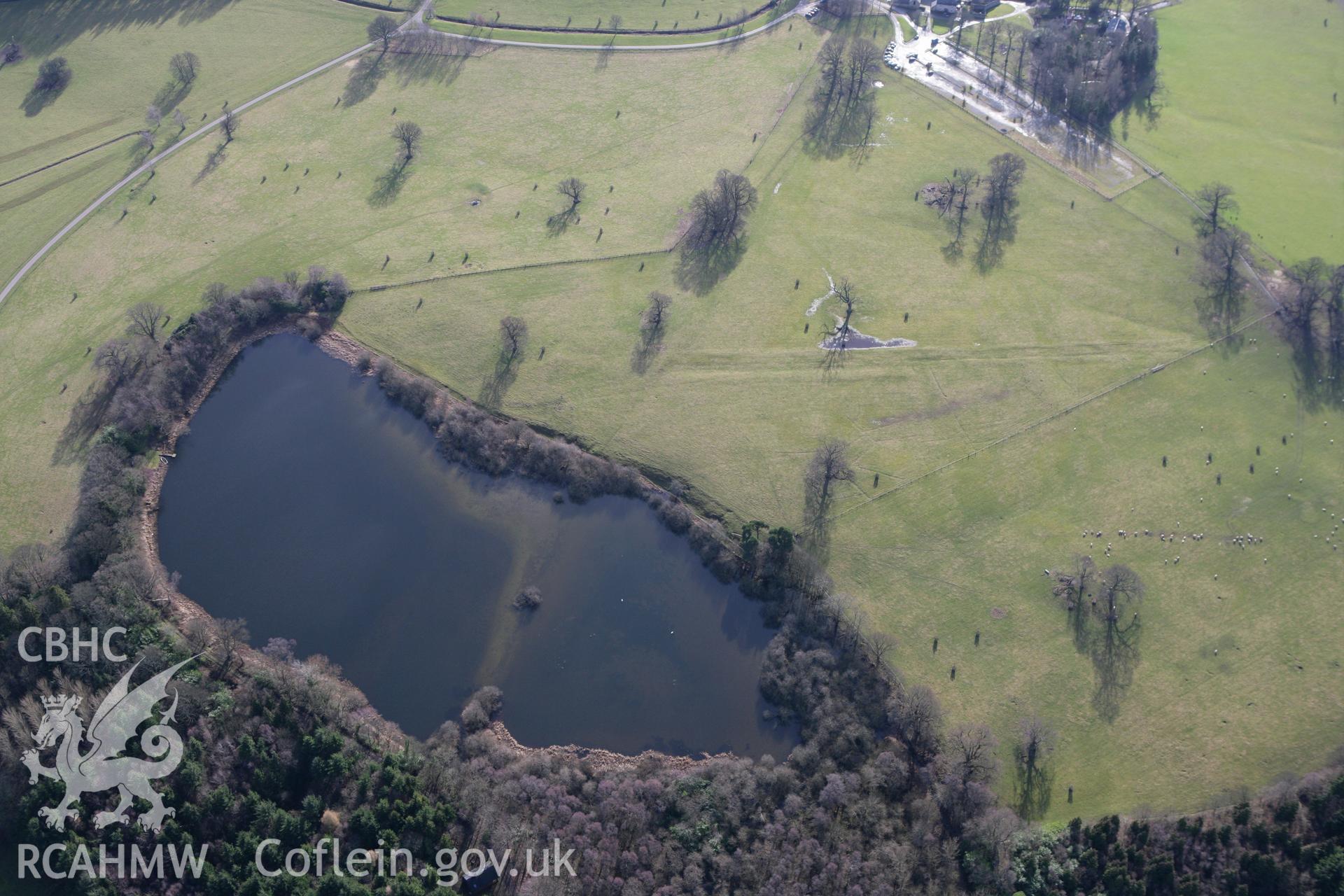 RCAHMW colour oblique photograph of Chirk Castle grounds, park and gardens. Taken by Toby Driver on 08/02/2011.