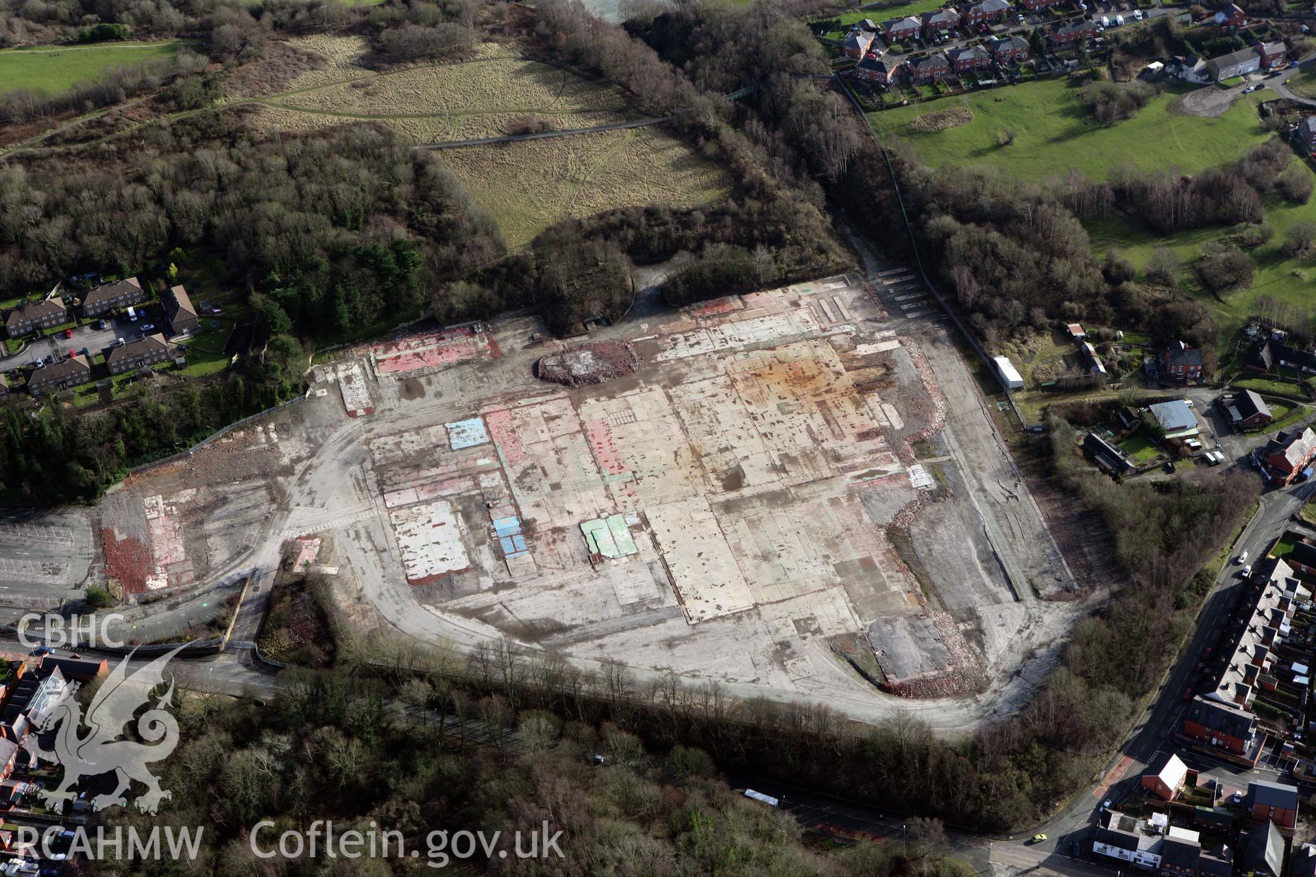 RCAHMW colour oblique photograph of the site of the Acrefield Engineering works, now demolished. Taken by Toby Driver on 08/02/2011.