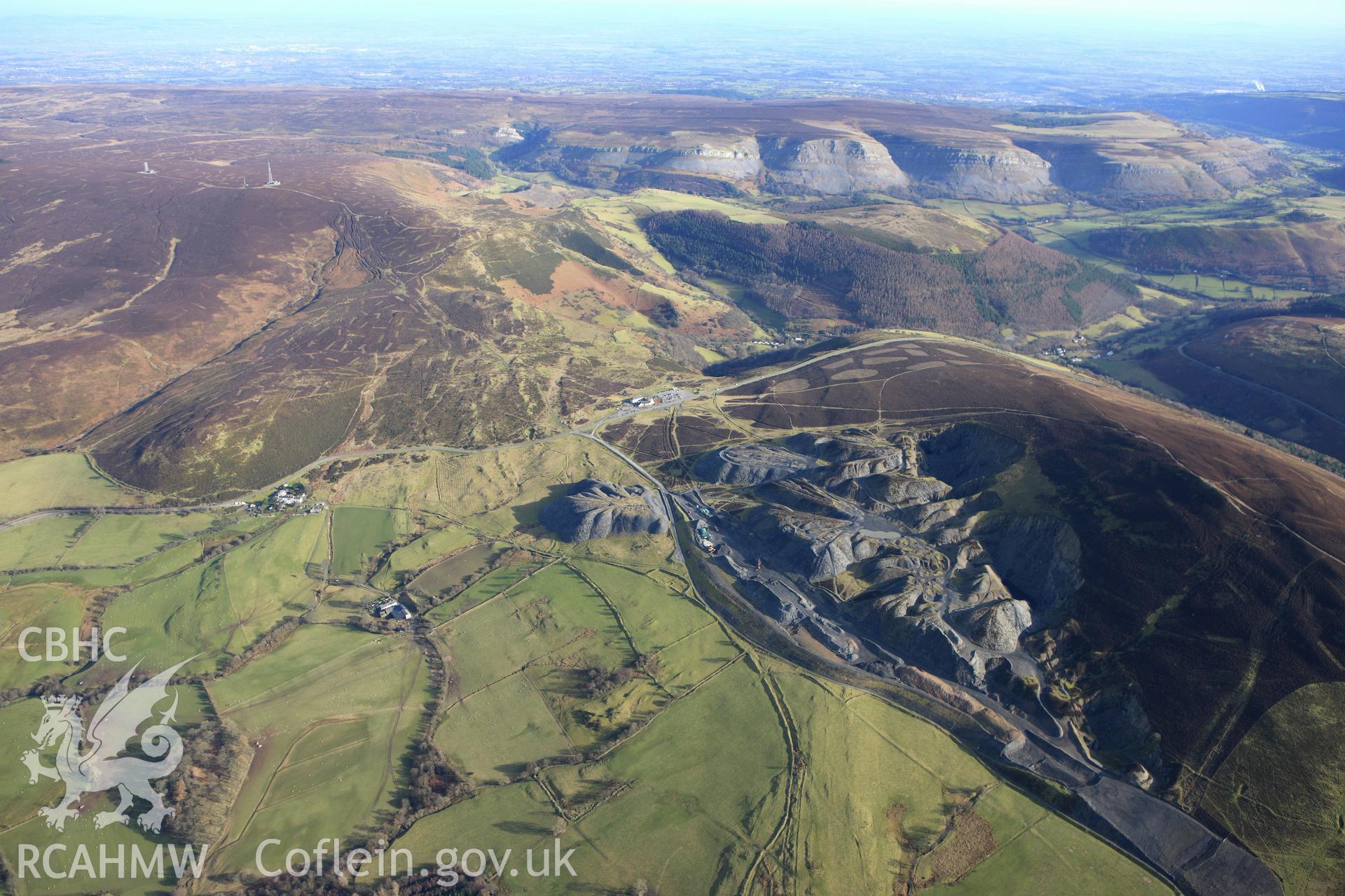 RCAHMW colour oblique photograph of Moel-y-Faen quarries. Taken by Toby Driver on 08/02/2011.