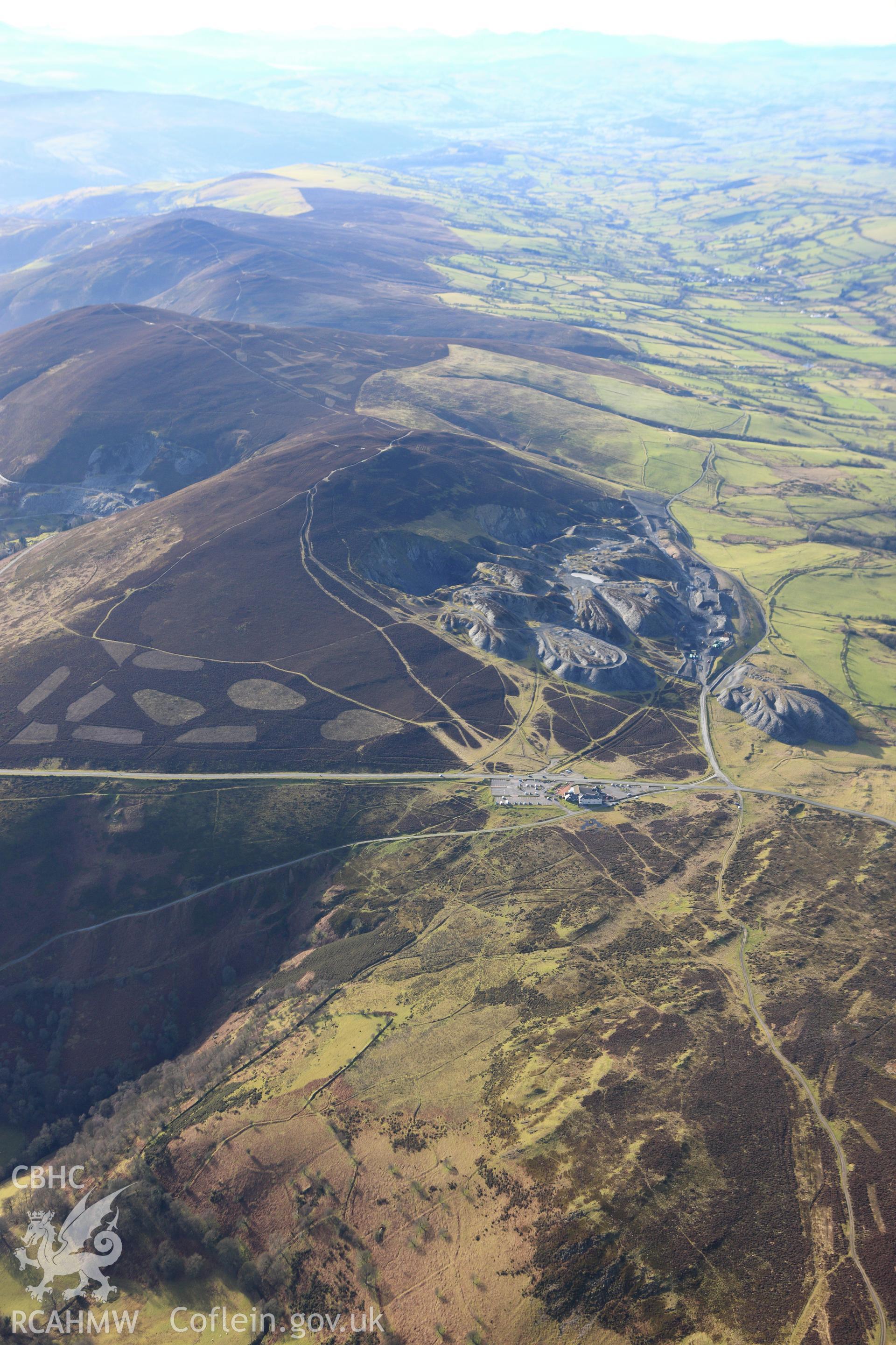 RCAHMW colour oblique photograph of Moel-y-Faen quarries, Horseshoe Pass. Taken by Toby Driver on 08/02/2011.