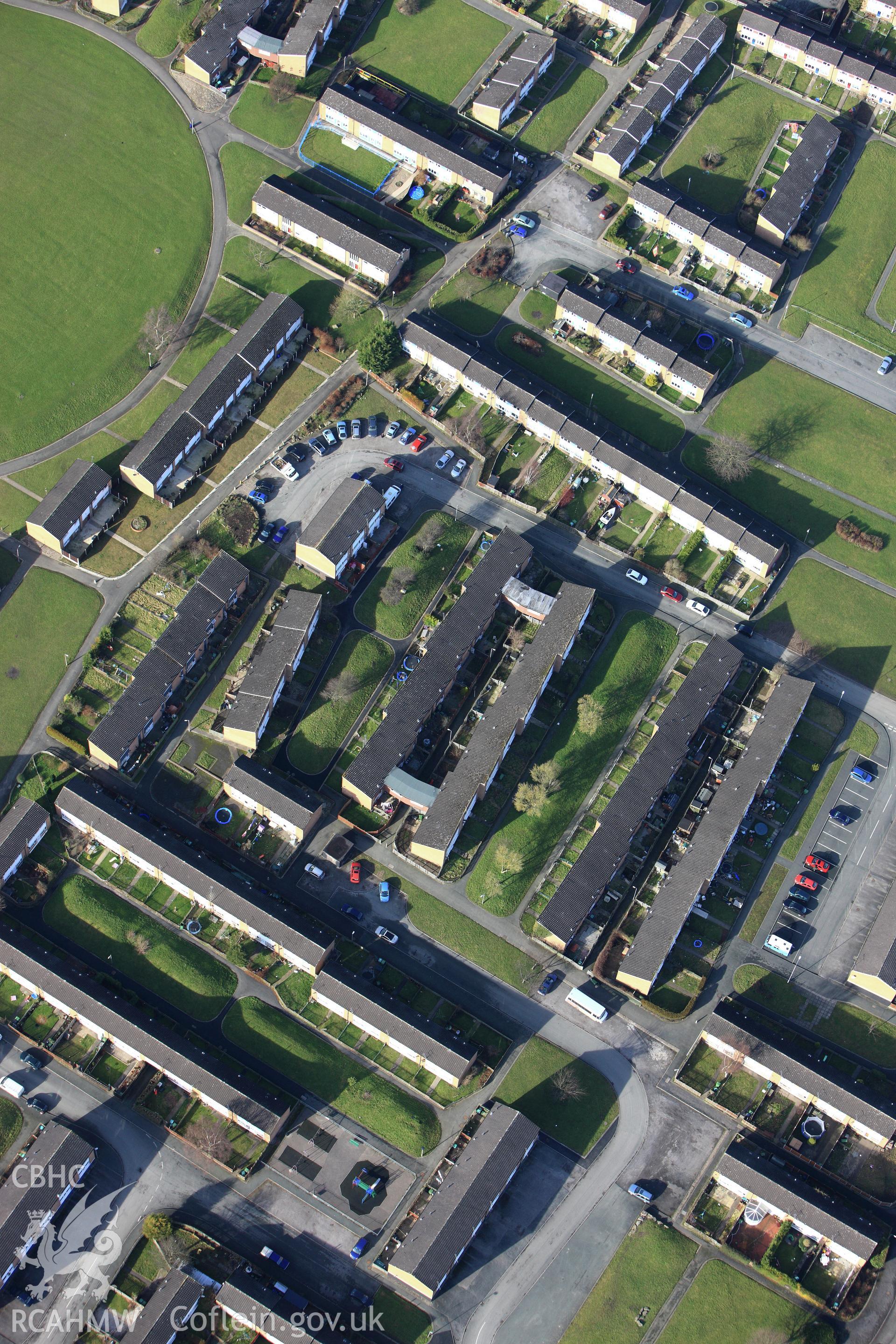 RCAHMW colour oblique photograph of Plas Madoc housing estate. Taken by Toby Driver on 08/02/2011.