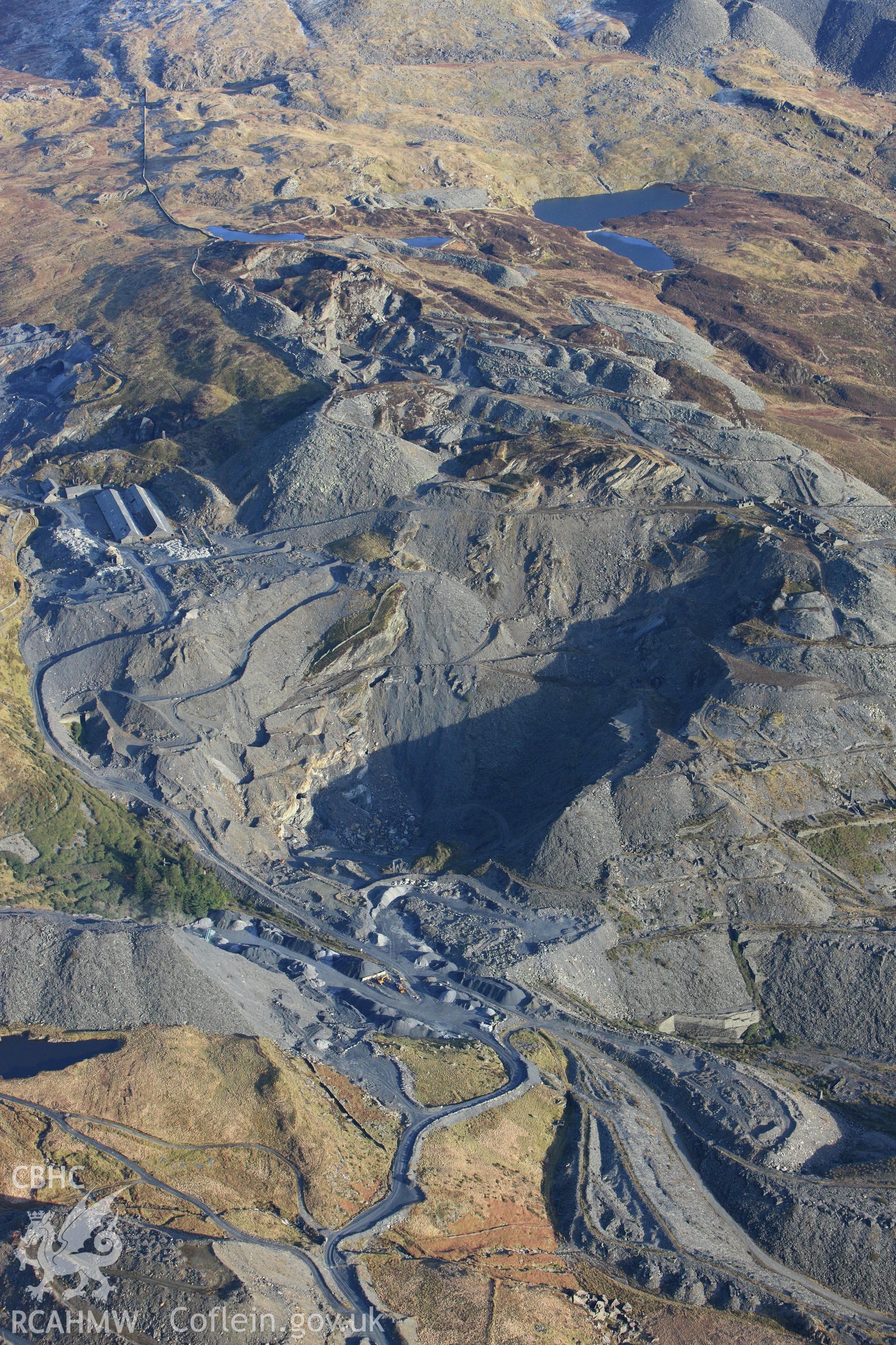 RCAHMW colour oblique photograph of Maen-Offeren slate quarry, Blaenau Ffestiniog, from the south-west. Taken by Toby Driver on 08/02/2011.
