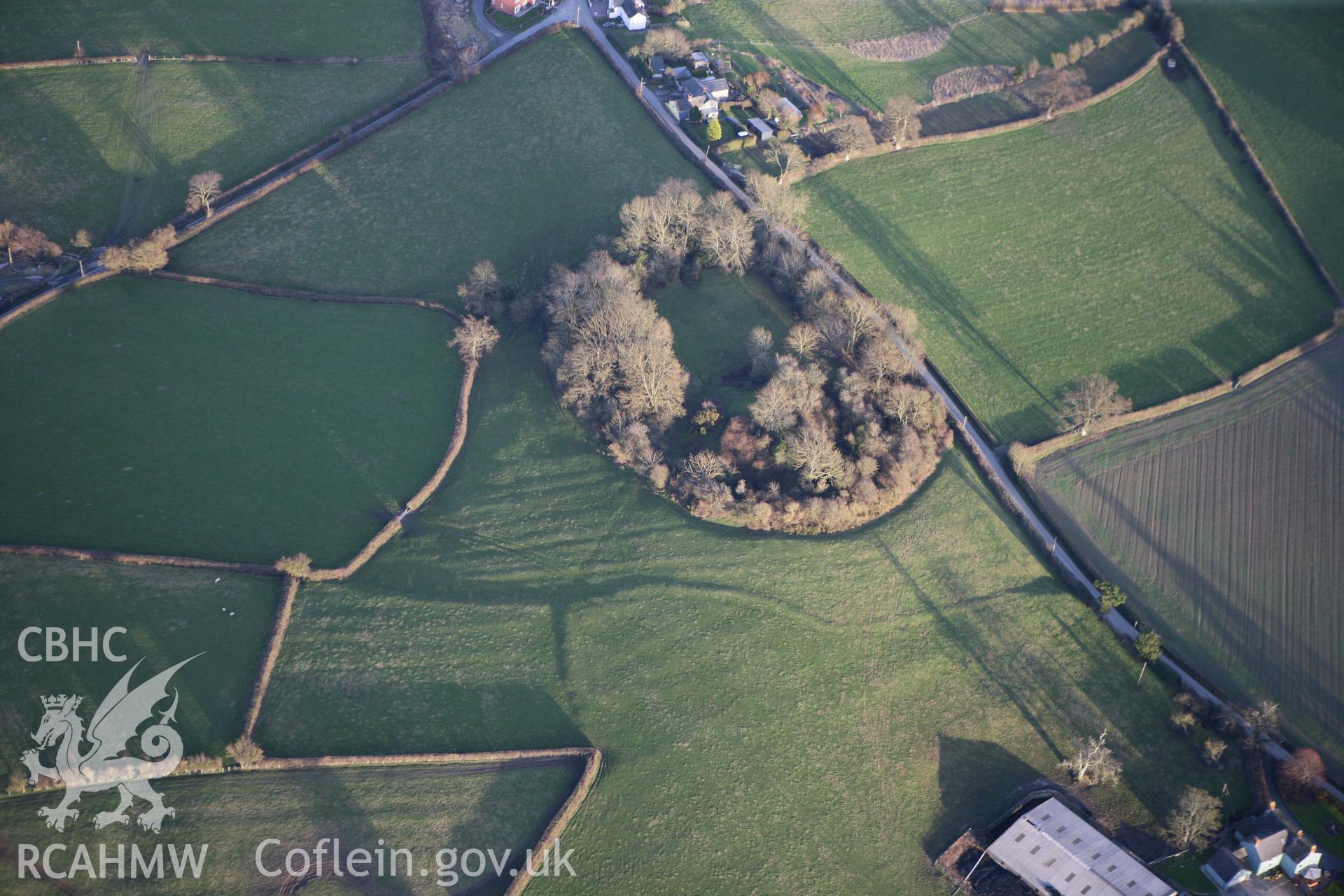 RCAHMW colour oblique photograph of Hen Domen, Montgomery. Taken by Toby Driver on 08/02/2011.