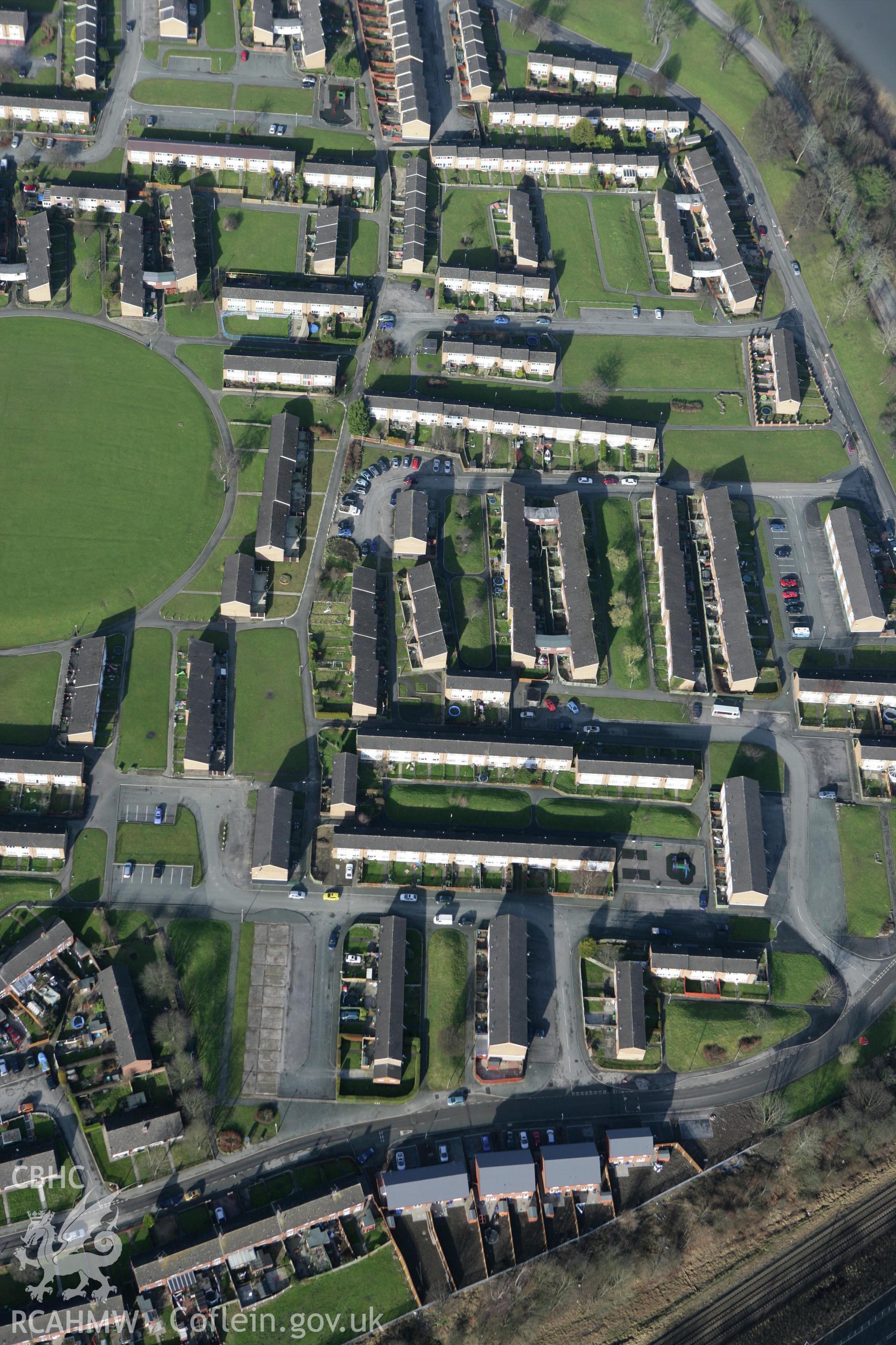 RCAHMW colour oblique photograph of Plas Madoc housing estate. Taken by Toby Driver on 08/02/2011.