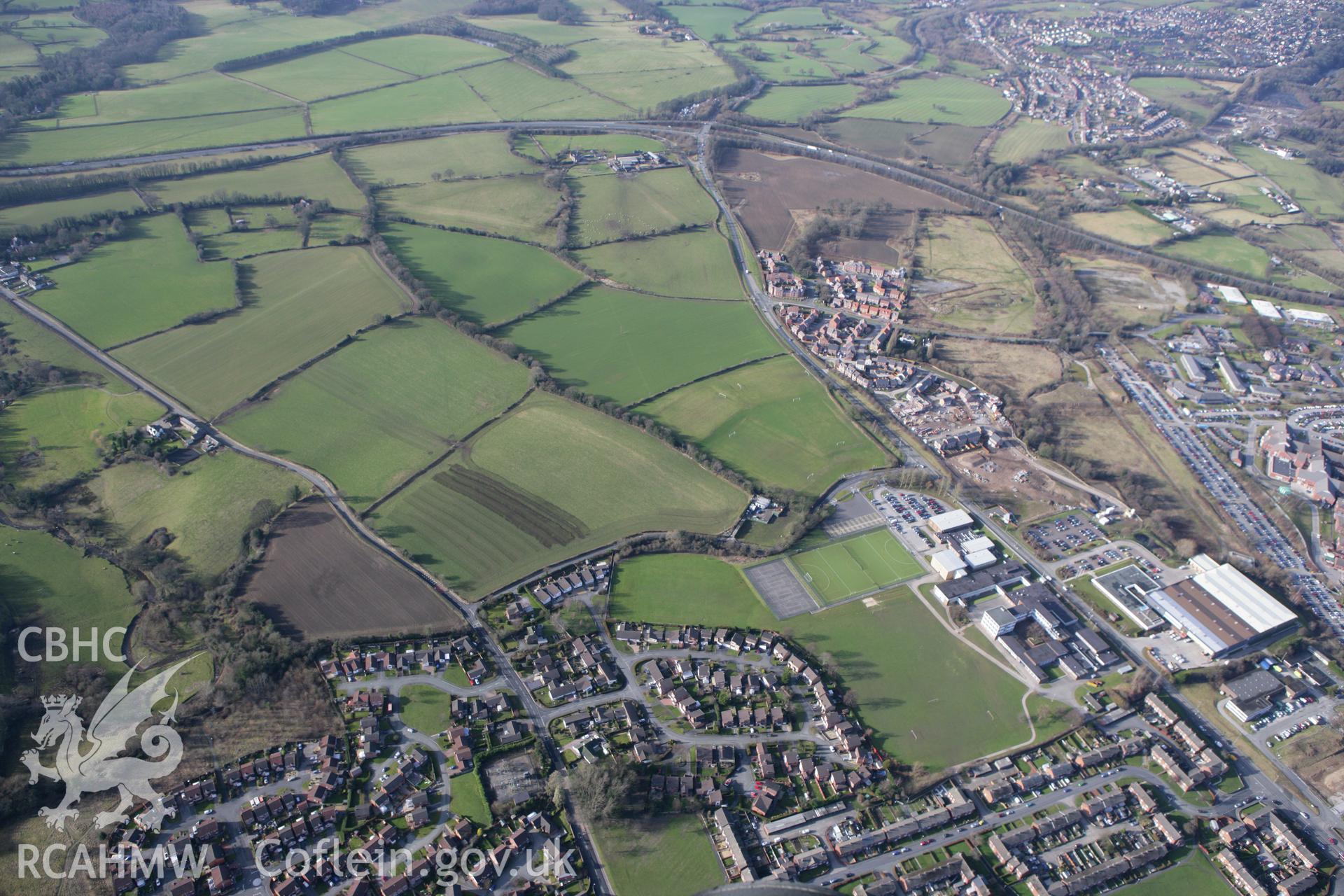 RCAHMW colour oblique photograph of the site of the 2011,'National Eisteddfod of Wales'. Taken by Toby Driver on 08/02/2011.