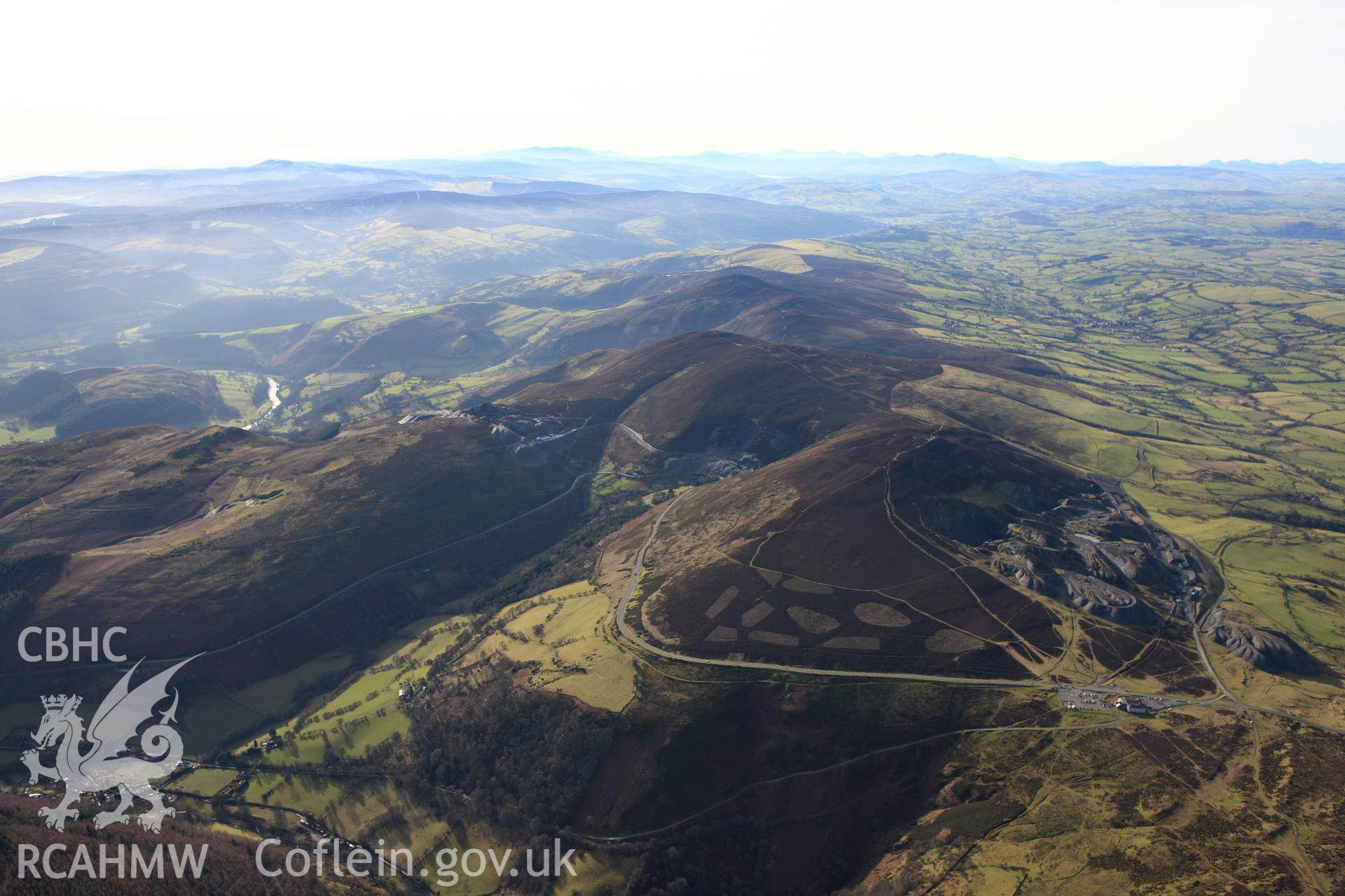 RCAHMW colour oblique photograph of Moel-y-Faen quarries, Horseshoe Pass. Taken by Toby Driver on 08/02/2011.