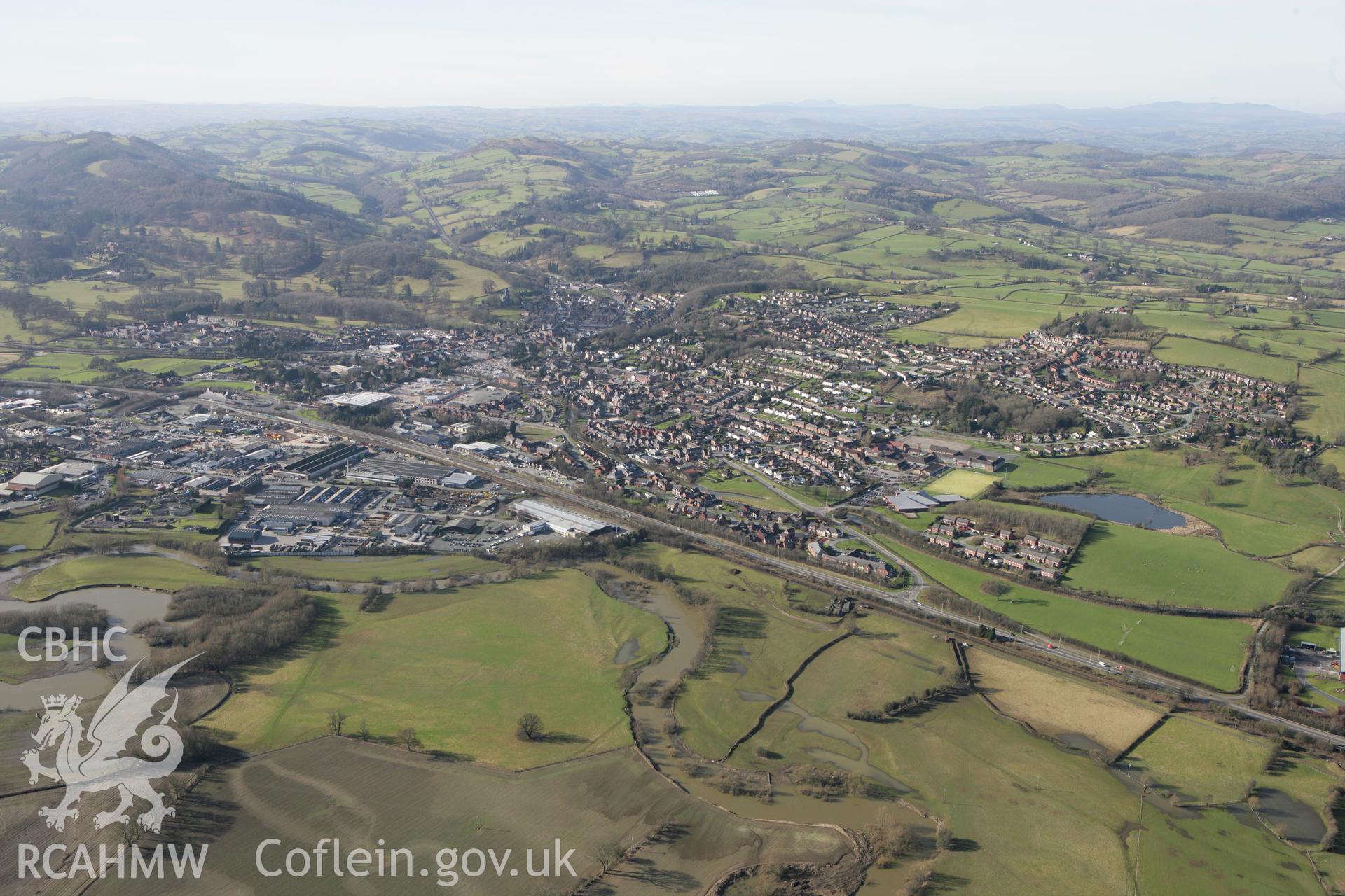 RCAHMW colour oblique photograph of Welshpool, from the north-east. Taken by Toby Driver on 08/02/2011.