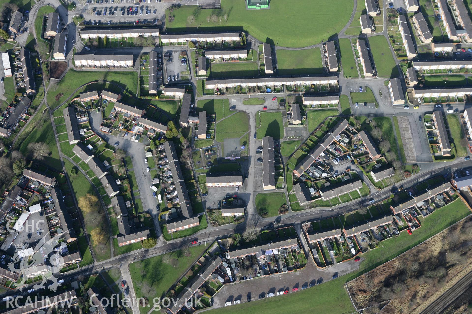 RCAHMW colour oblique photograph of Plas Madoc housing estate. Taken by Toby Driver on 08/02/2011.