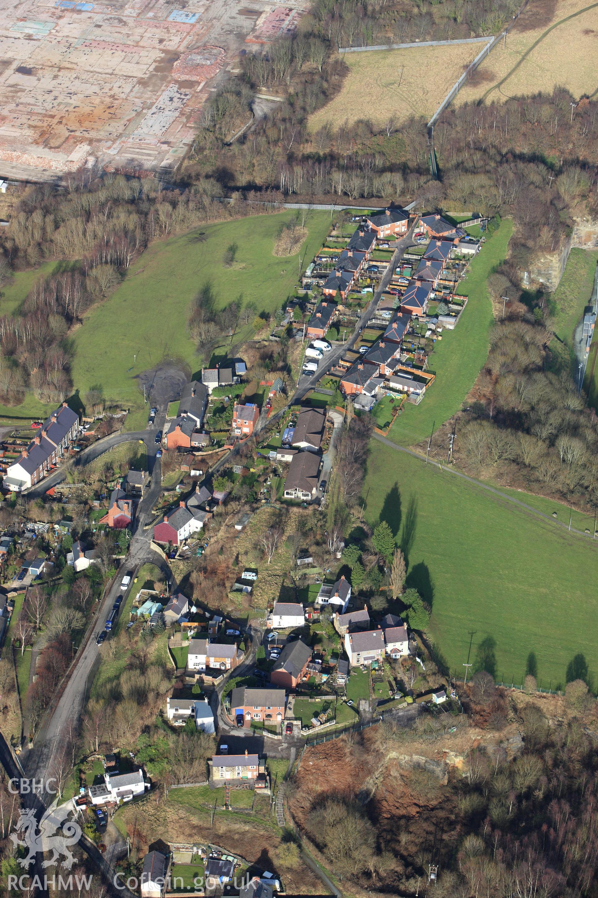 RCAHMW colour oblique photograph of Cefn Mawr. Taken by Toby Driver on 08/02/2011.