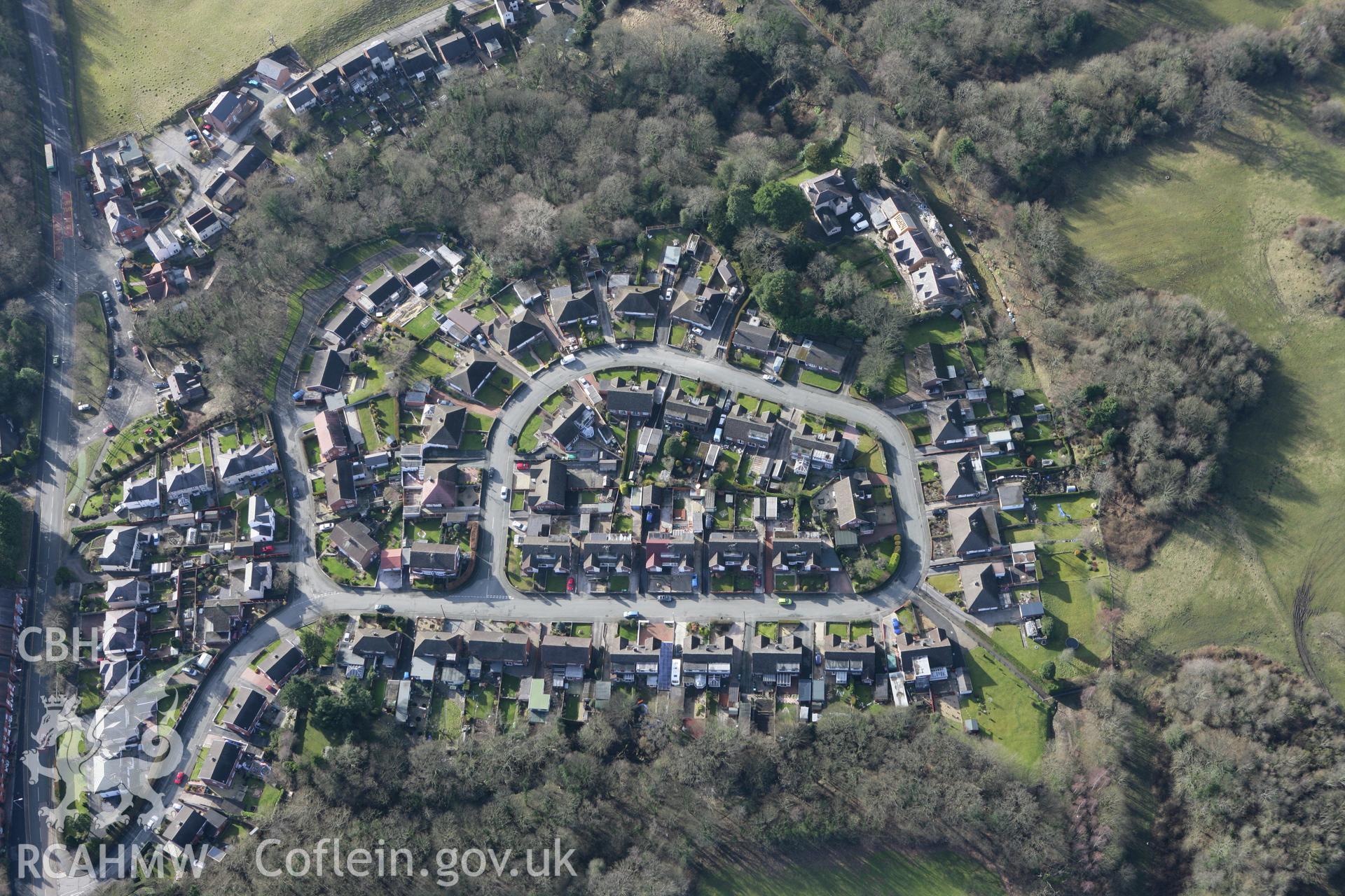 RCAHMW colour oblique photograph of housing at Acrefair, near Llangollen. Taken by Toby Driver on 08/02/2011.