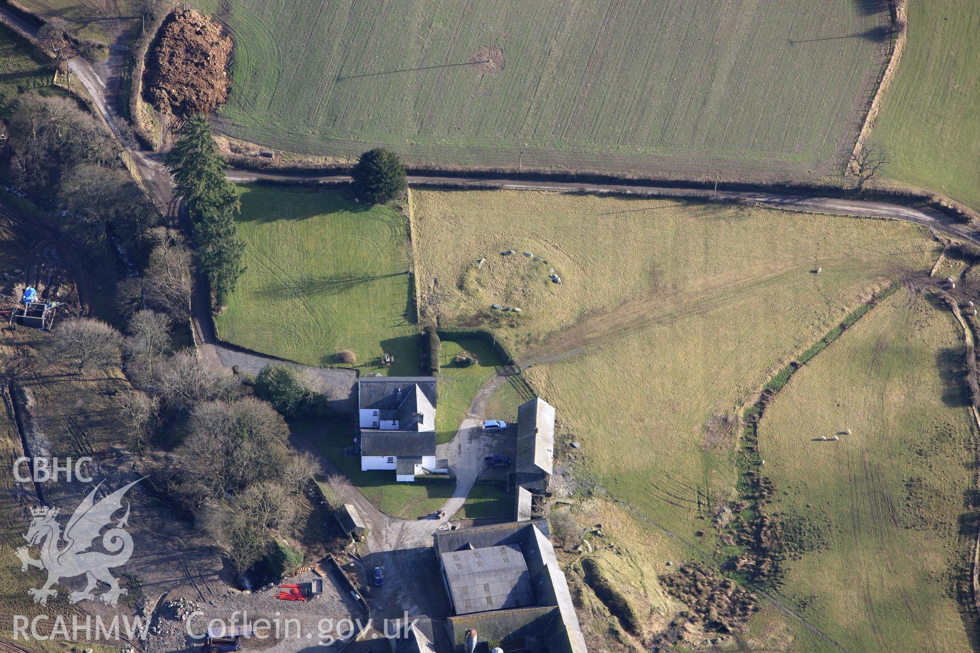 RCAHMW colour oblique photograph of Tyfos Cairn Circle, Llandrillo. Taken by Toby Driver on 08/02/2011.