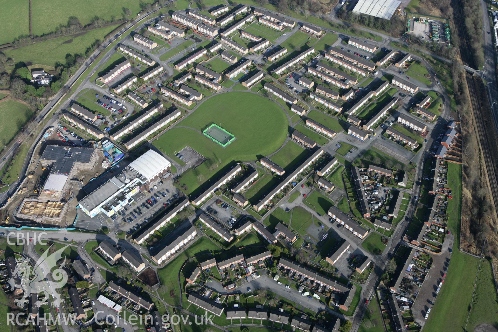 RCAHMW colour oblique photograph of Plas Madoc housing estate. Taken by Toby Driver on 08/02/2011.
