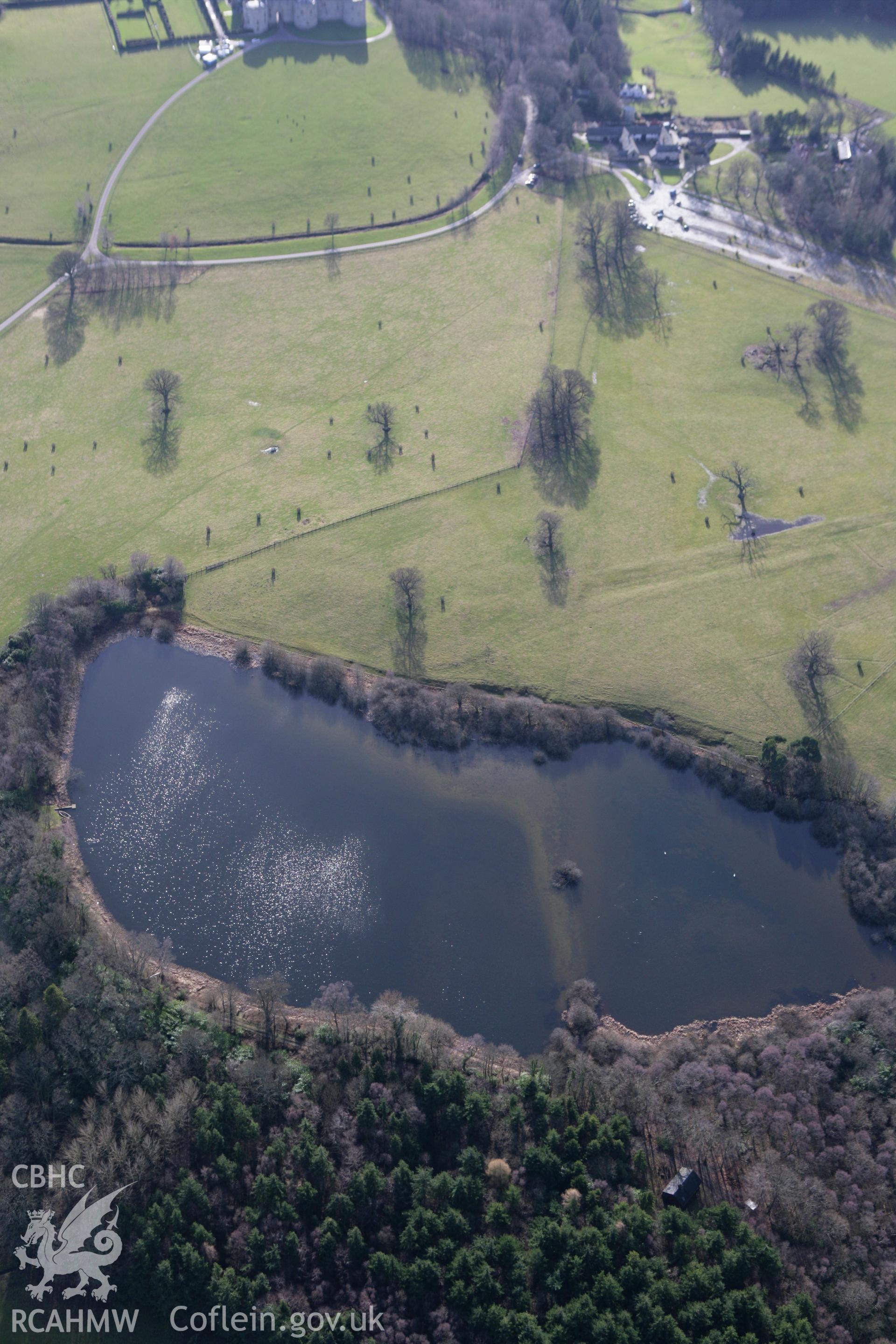 RCAHMW colour oblique photograph of Chirk Castle grounds, park and gardens. Taken by Toby Driver on 08/02/2011.