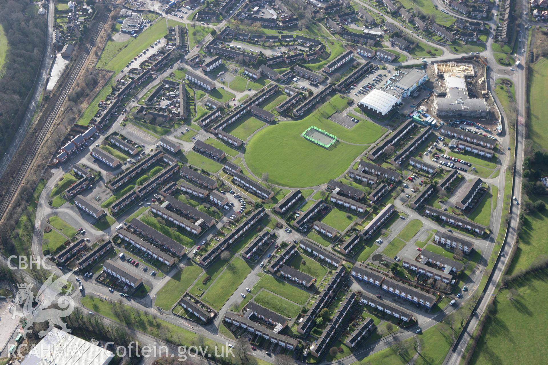RCAHMW colour oblique photograph of Plas Madoc housing estate. Taken by Toby Driver on 08/02/2011.