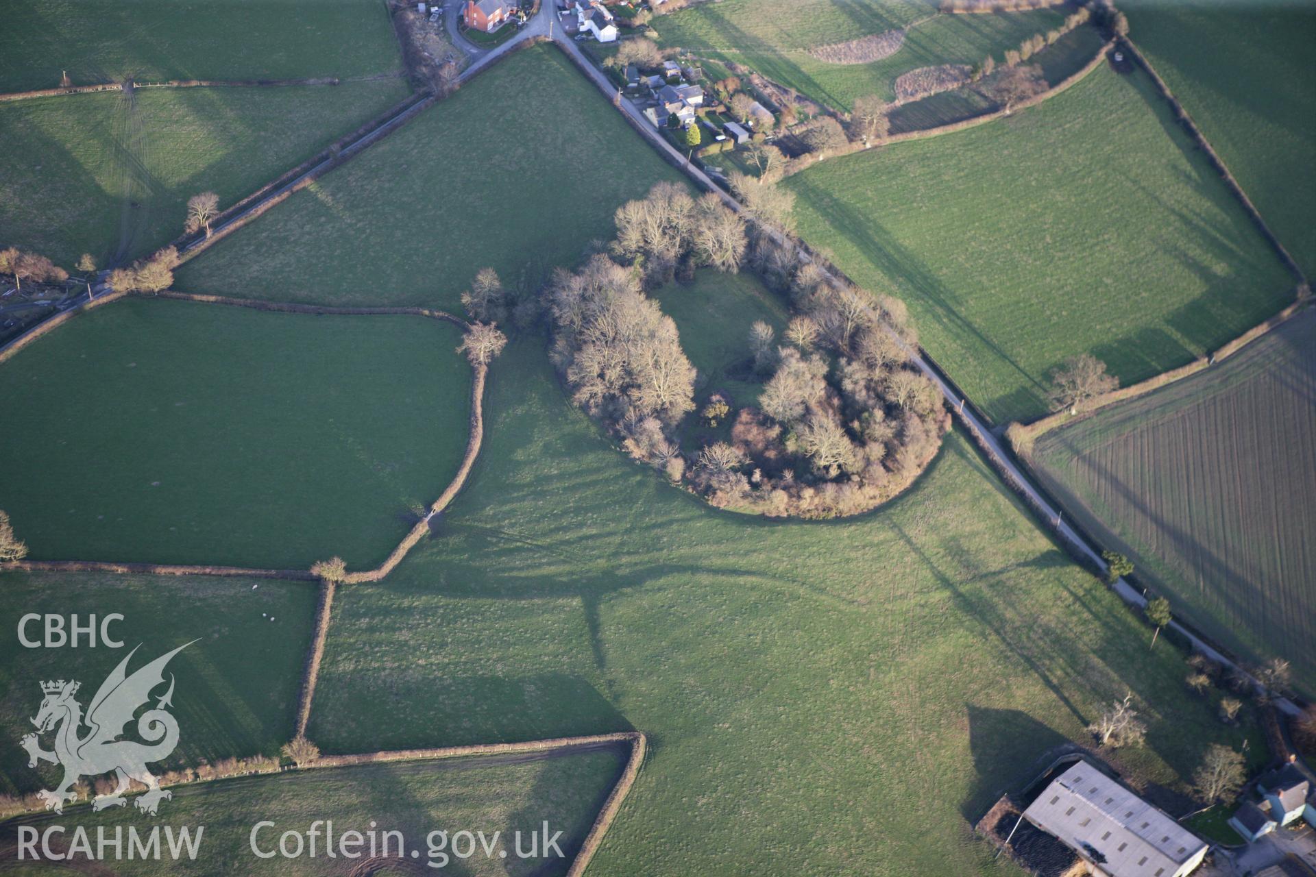RCAHMW colour oblique photograph of Hen Domen, Montgomery. Taken by Toby Driver on 08/02/2011.