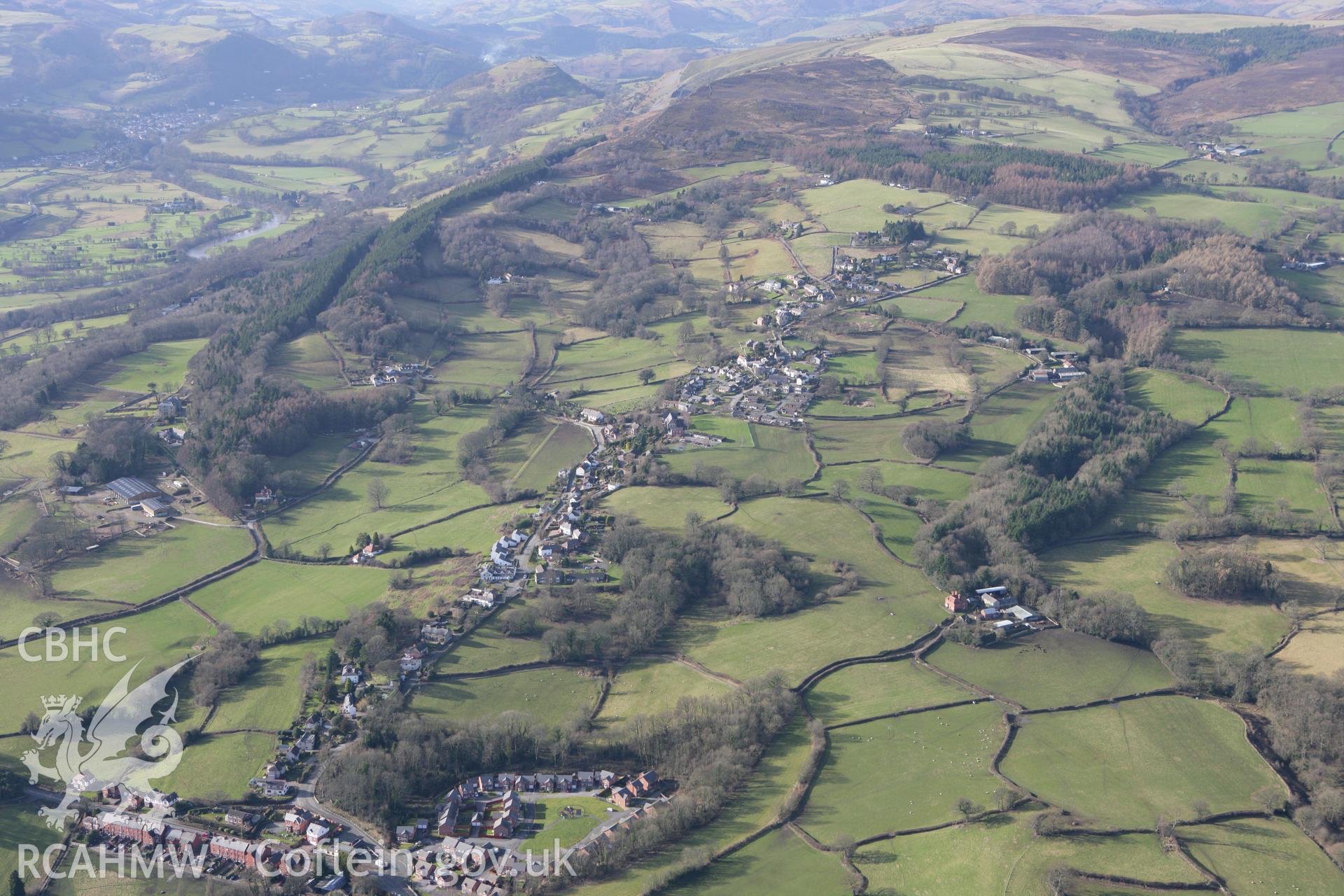 RCAHMW colour oblique photograph of Garth Trevor, looking north-west from Trevor. Taken by Toby Driver on 08/02/2011.