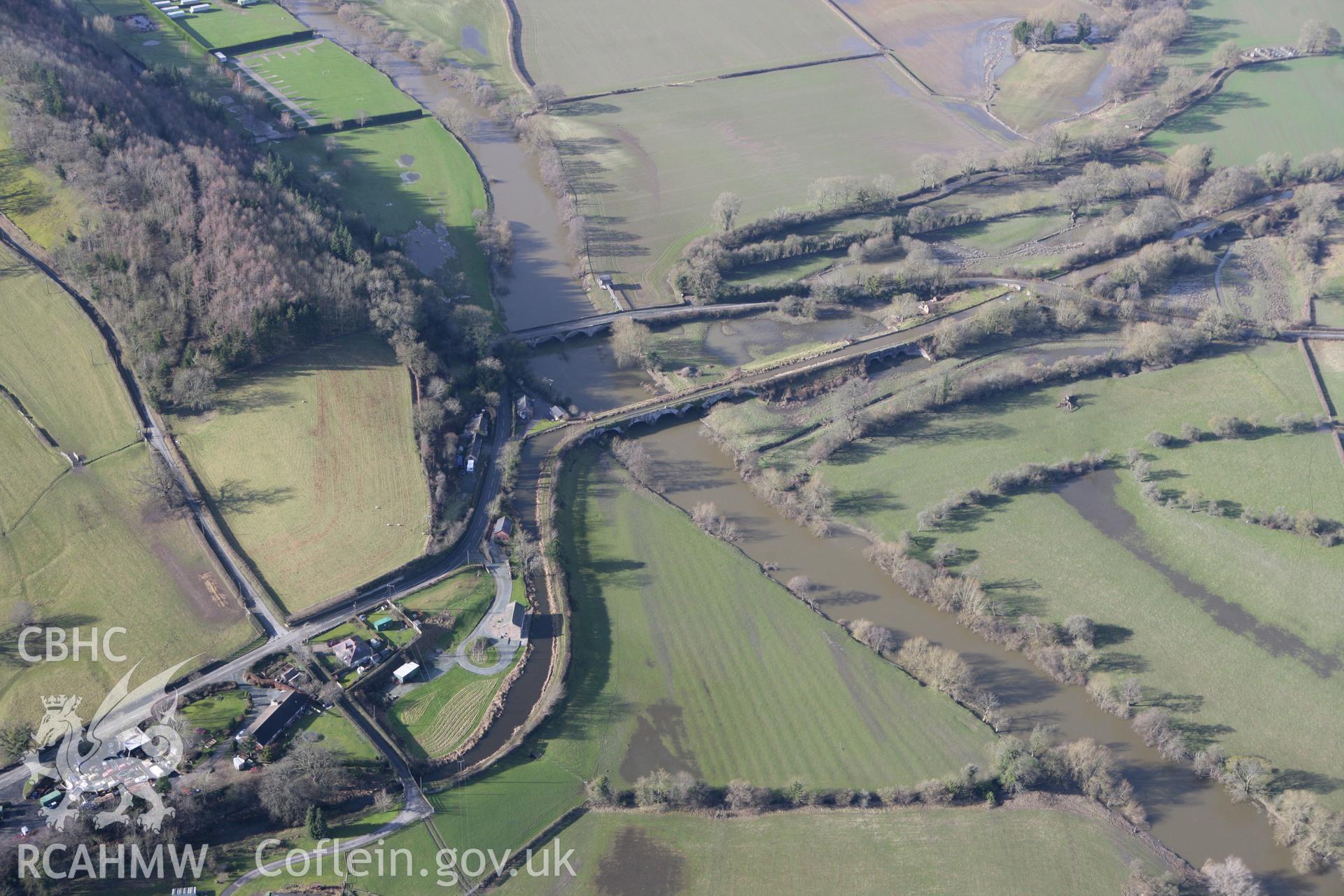 RCAHMW colour oblique photograph of Vyrnwy aqueduct and Pentreheylin bridge, Montgomery Canal. Taken by Toby Driver on 08/02/2011.