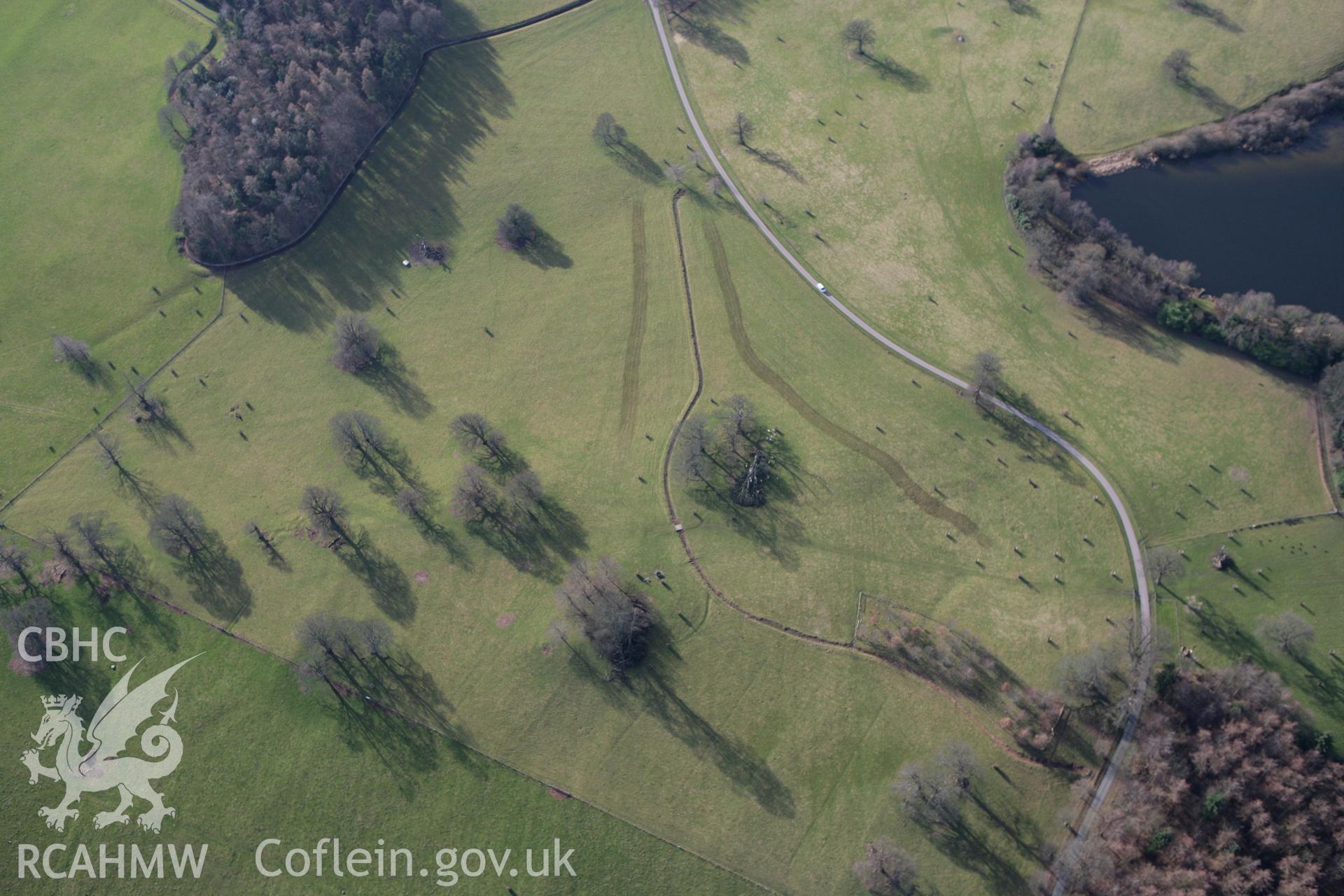 RCAHMW colour oblique photograph of Chirk Castle grounds, park and gardens. Taken by Toby Driver on 08/02/2011.