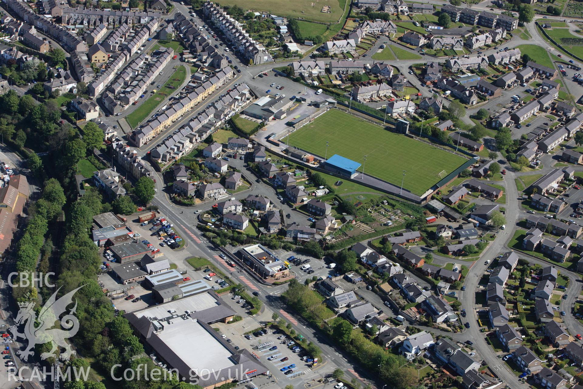 RCAHMW colour oblique photograph of The Oval, Caernarfon. Taken by Toby Driver on 03/05/2011.