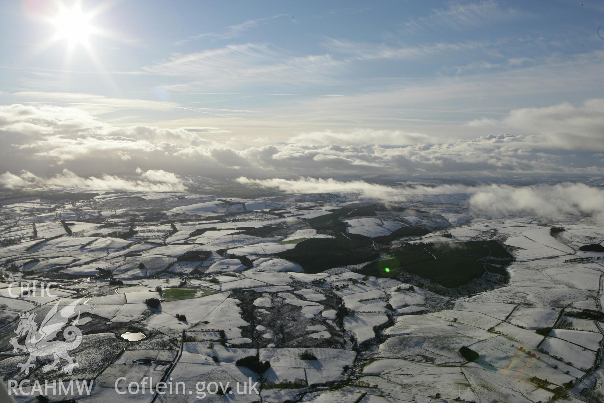 RCAHMW colour oblique photograph of Bryn Llyndwr, winter landscape looking south. Taken by Toby Driver on 18/12/2011.