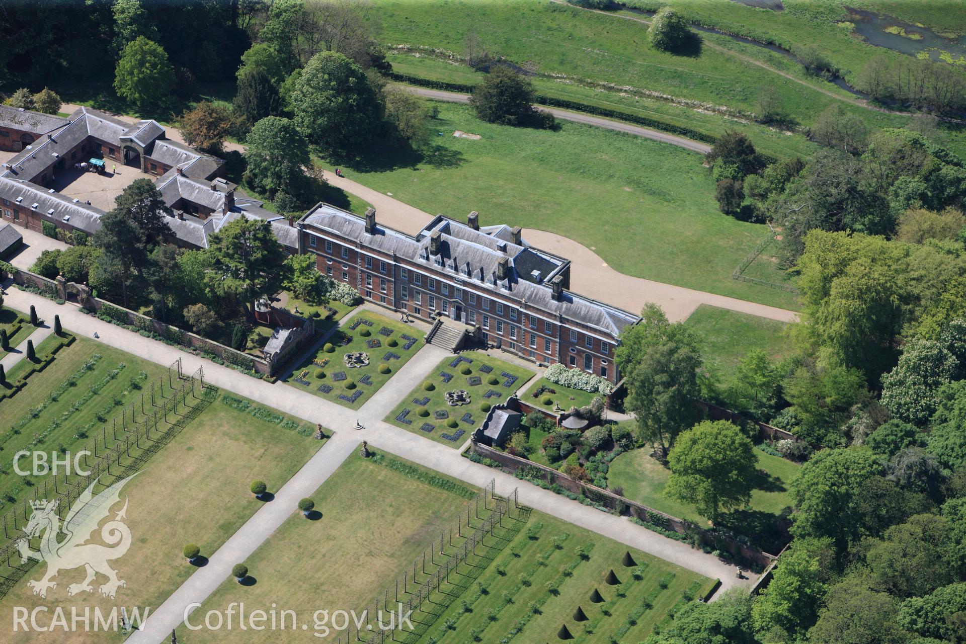 RCAHMW colour oblique photograph of Erddig Hall and Gardens. Taken by Toby Driver on 03/05/2011.