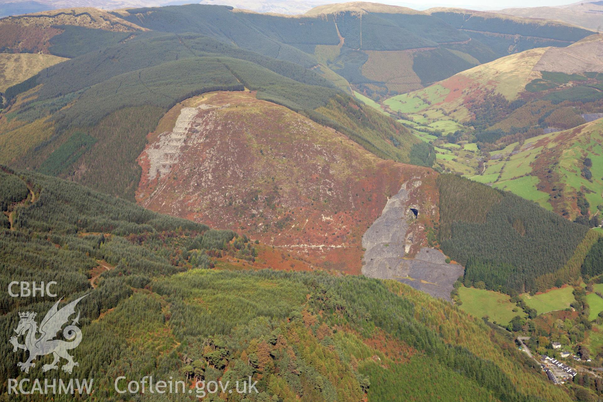 RCAHMW colour oblique photograph of Aberllefenni Slate Quarry. Taken by Oliver Davies on 29/09/2011.