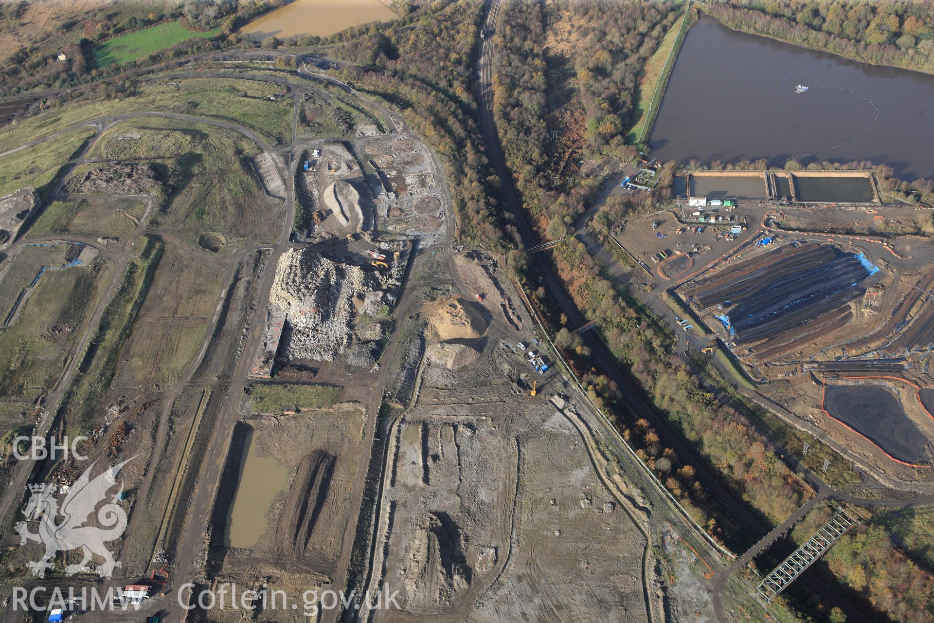 RCAHMW colour oblique photograph of Llandarcy Oil Refinery. Taken by Toby Driver on 17/11/2011.