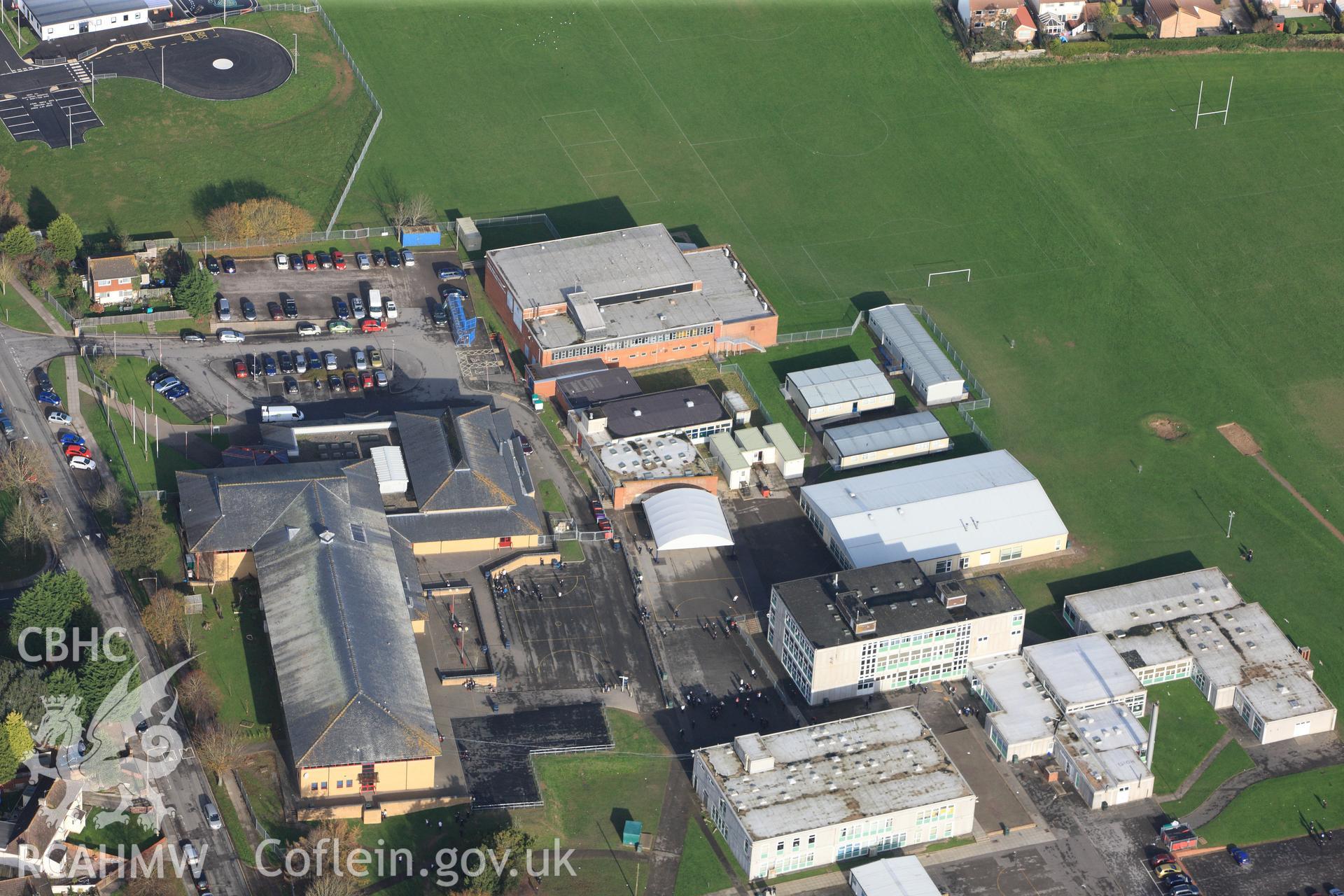 RCAHMW colour oblique photograph of Llantwit Major School. Taken by Toby Driver on 17/11/2011.