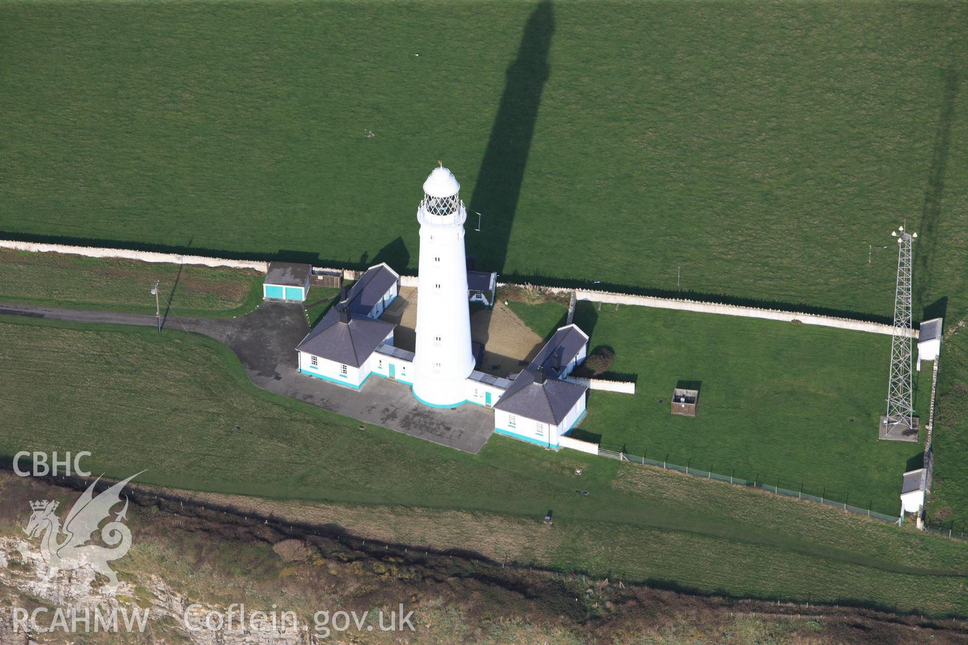 RCAHMW colour oblique photograph of East Tower, Nash Lighthouse. Taken by Toby Driver on 17/11/2011.