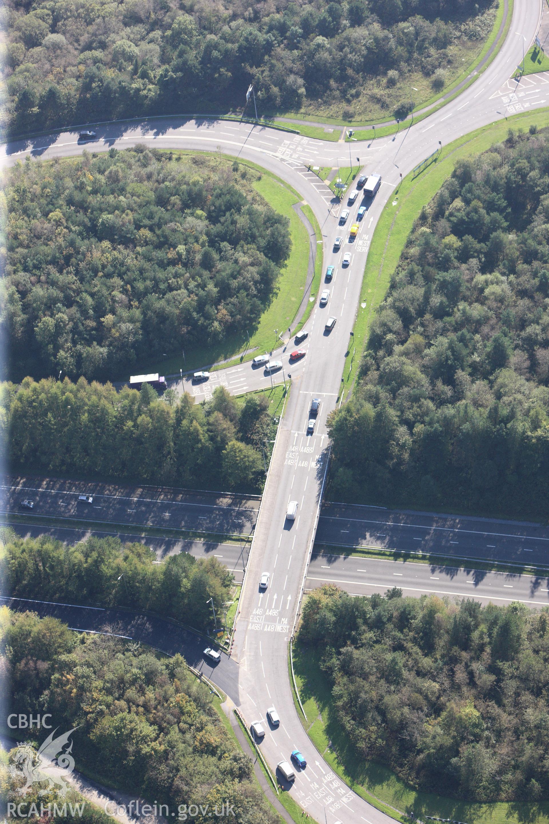 RCAHMW colour oblique photograph of Junction 47 of the M4 at Penllergaer. Taken by Toby Driver and Oliver Davies on 28/09/2011.