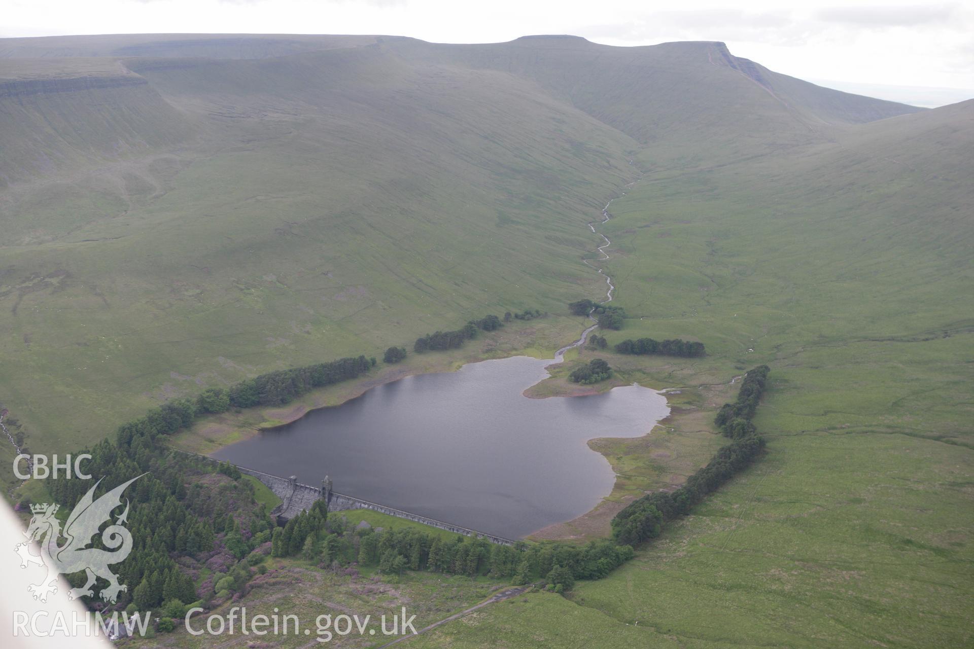 RCAHMW colour oblique photograph of Upper Neuadd reservoir, Taff Fechan. Taken by Toby Driver on 13/06/2011.
