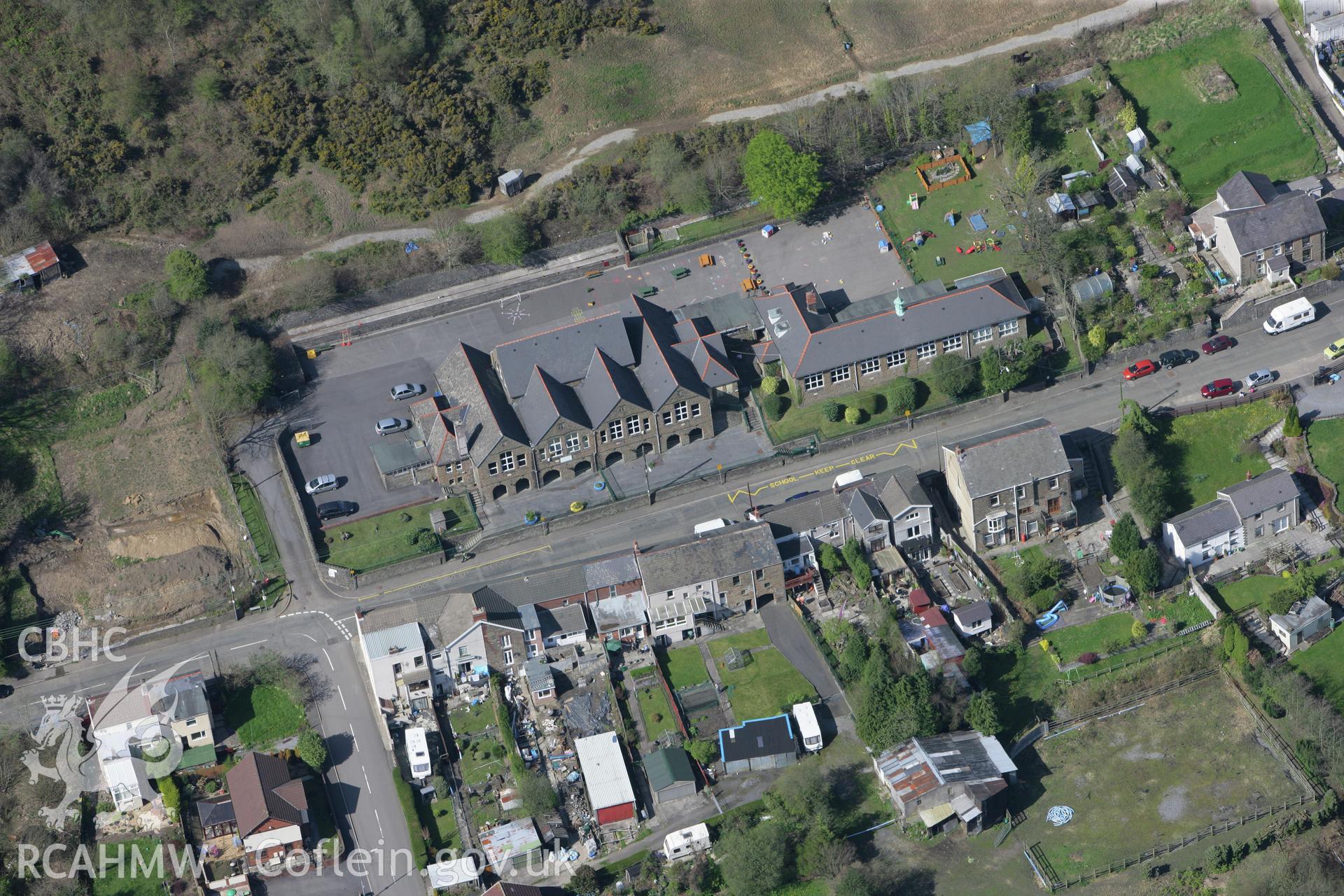 RCAHMW colour oblique photograph of Godre'r Graig County Primary School. Taken by Toby Driver on 08/04/2011.