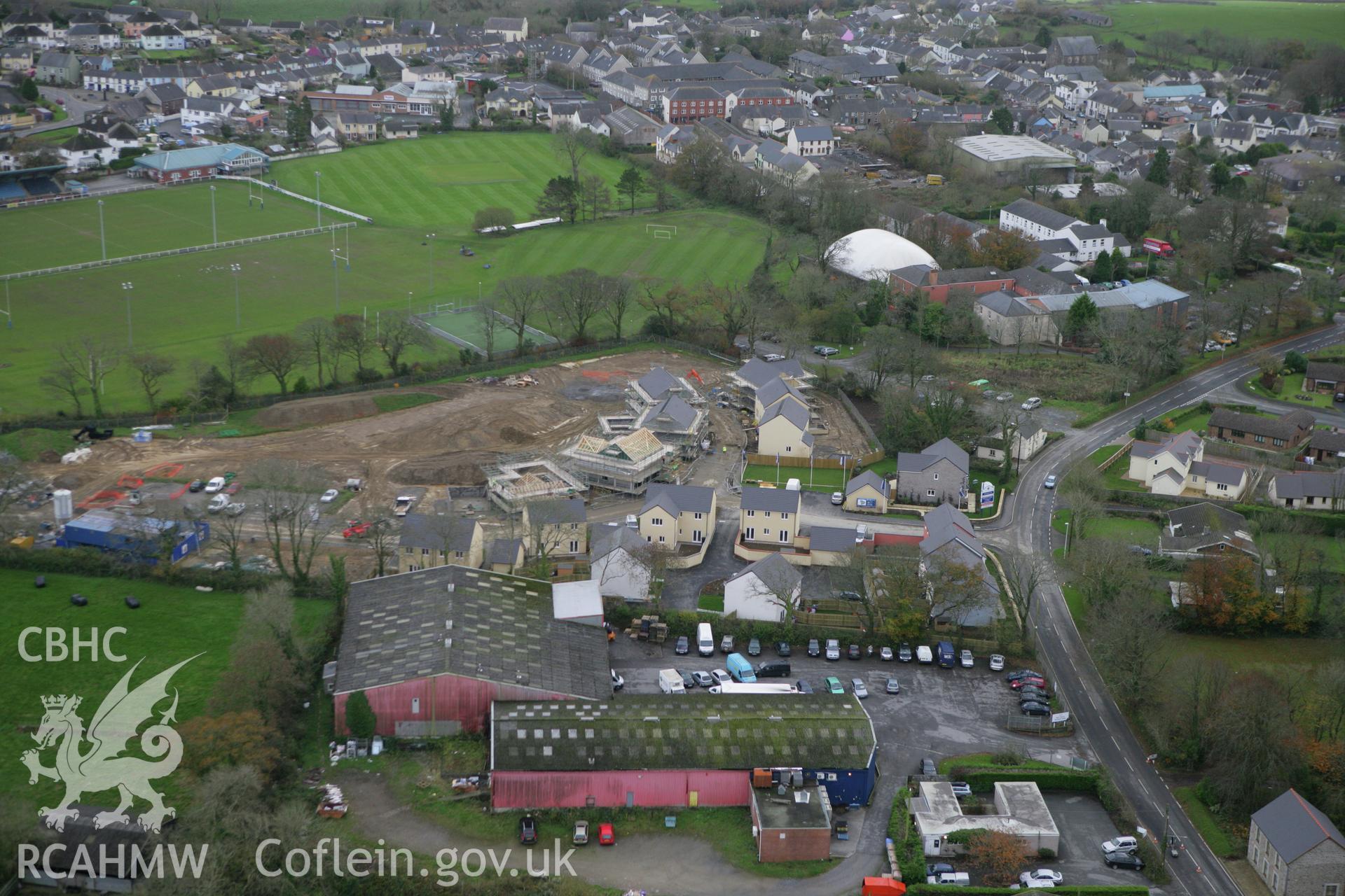 RCAHMW colour oblique photograph of new housing development, Narberth. Taken by Toby Driver on 17/11/2011.
