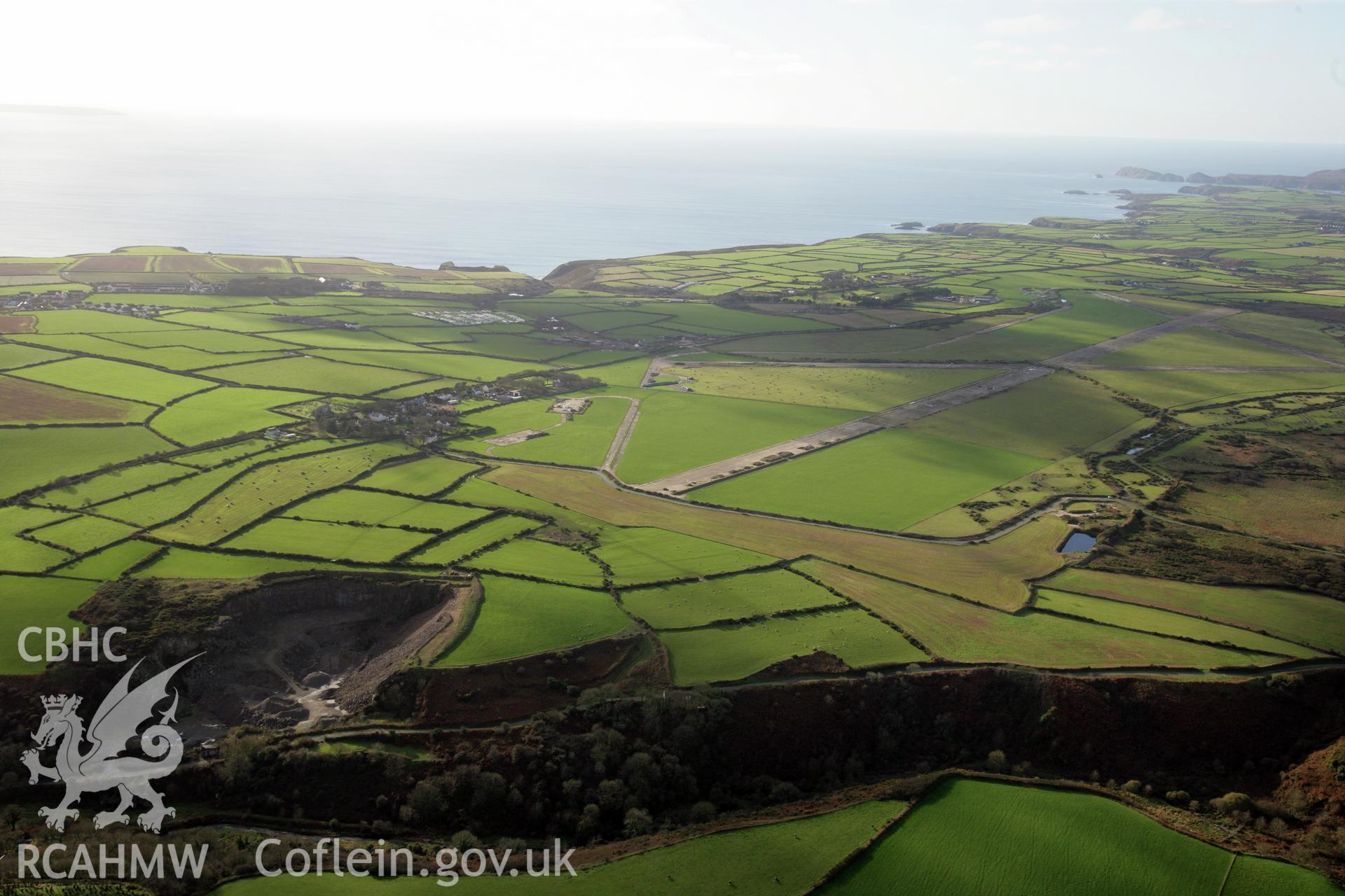 RCAHMW colour oblique photograph of St Davids Airfield, viewed from the north. Taken by O. Davies & T. Driver on 22/11/2013.