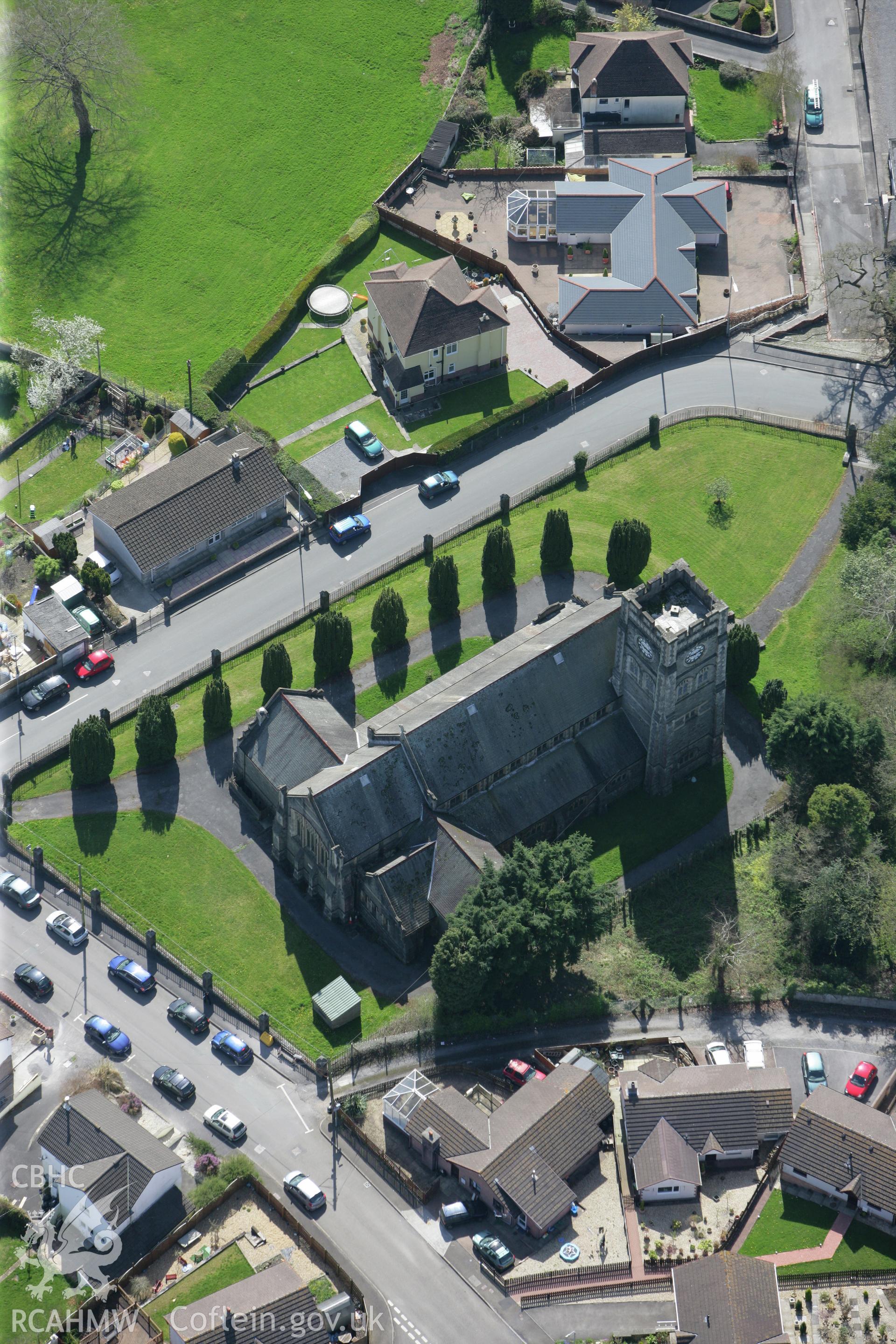 RCAHMW colour oblique photograph of All Saint's Church, Brynmawr Avenue. Taken by Toby Driver on 08/04/2011.